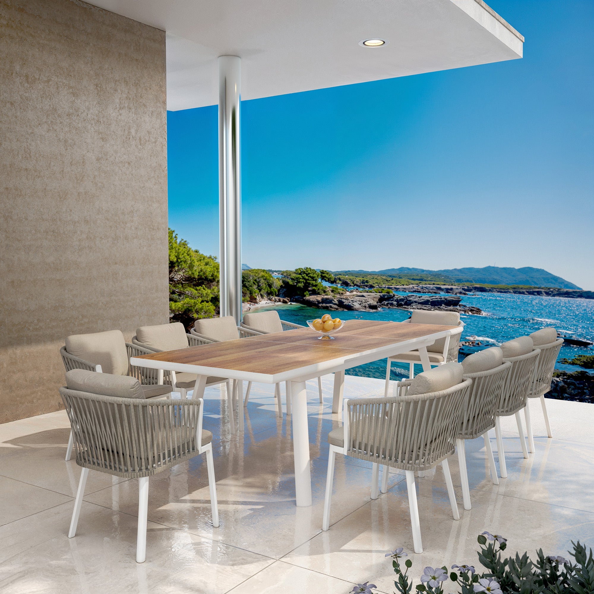 Table de jardin extensible automatique 10 places Aluminium Amalfi - (200/260X96) - Mobellia