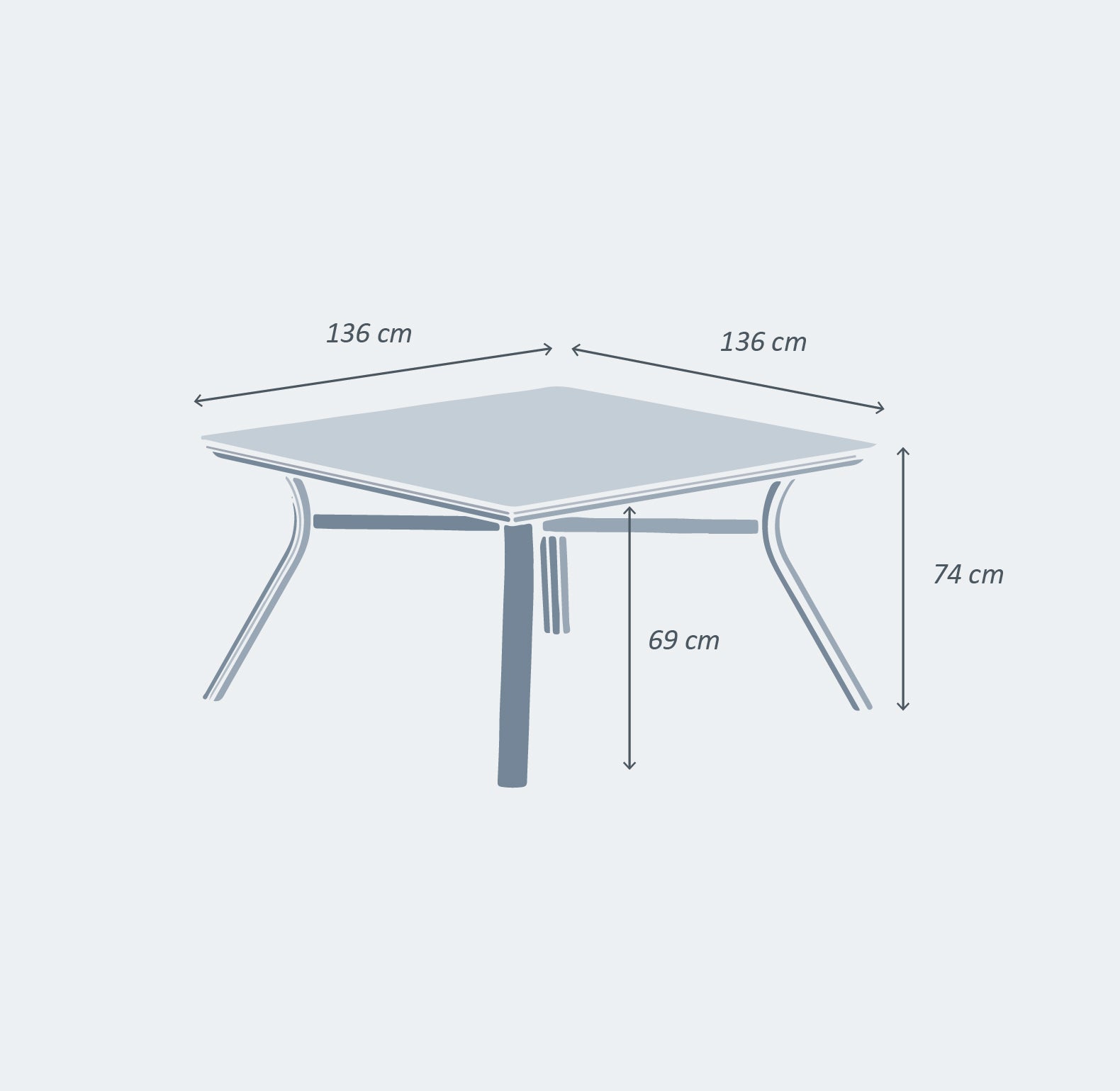 Square garden table 8 seats Amalfi 136x136cm