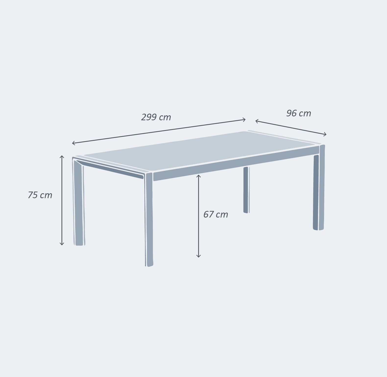 Amalfi Aluminium 12-seater extending dining table - 3 dimensions (195/240/300X96)