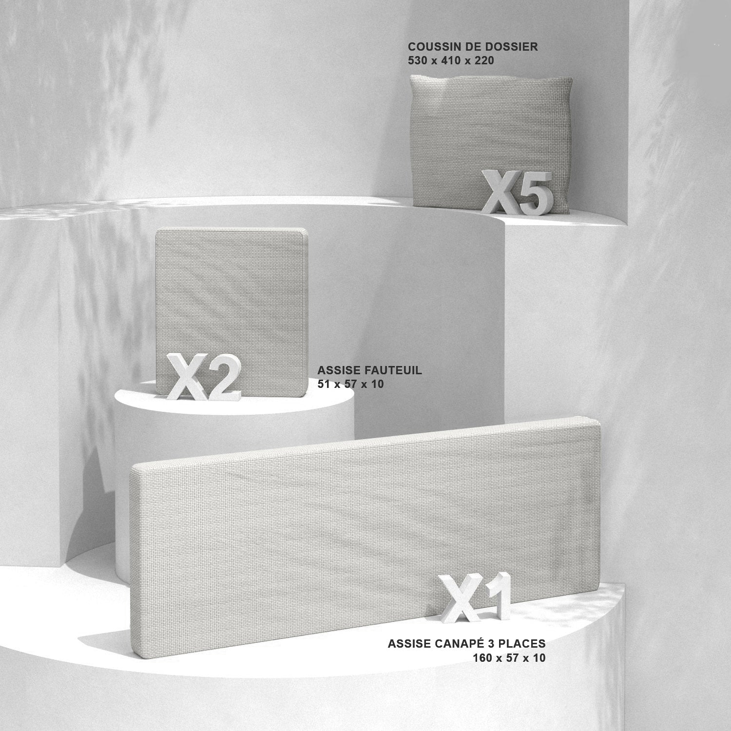 Housse de coussins de remplacement pour salon de jardin Calvi 5 places - Mobellia