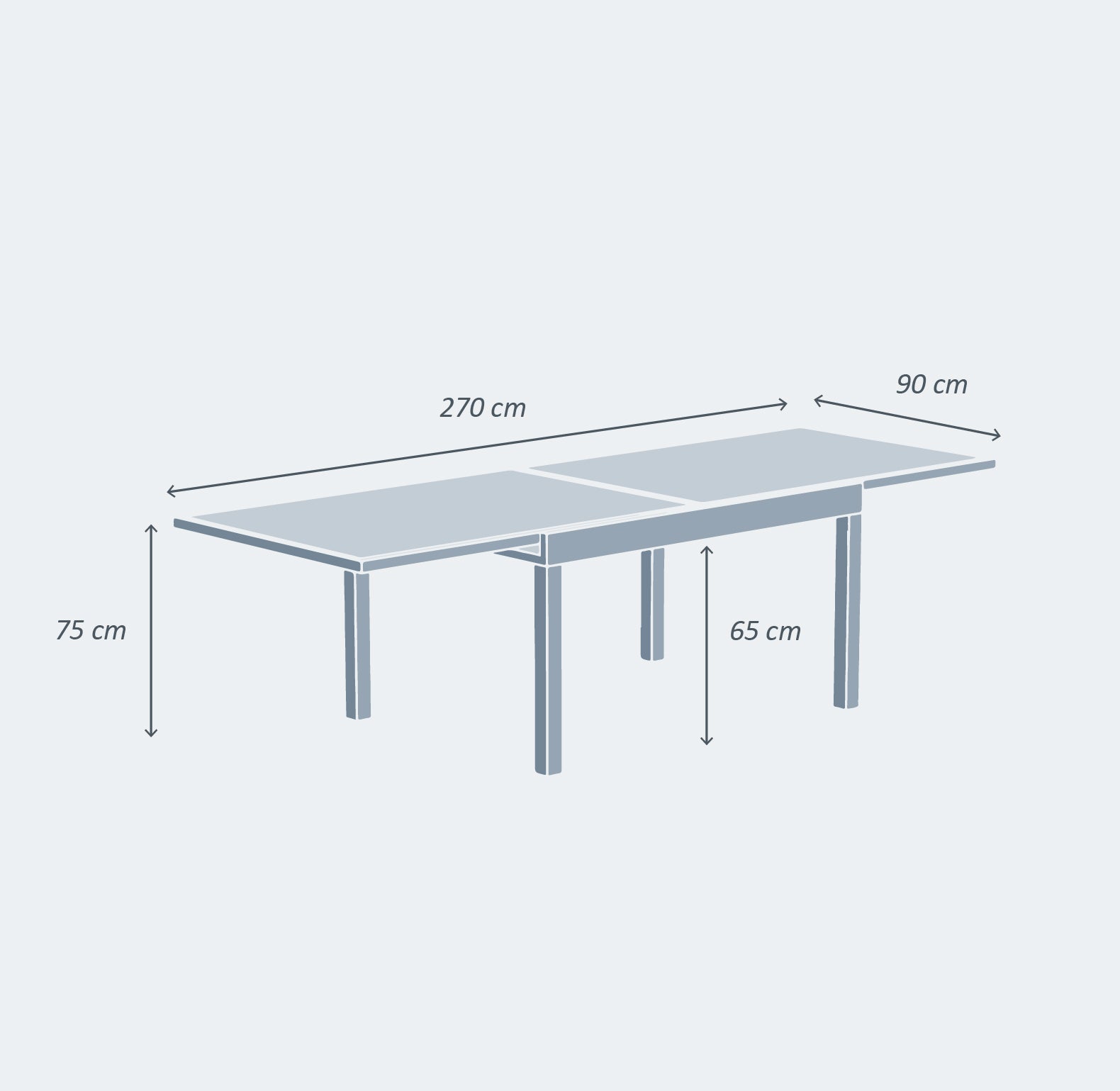 10-seater extendable garden table in Murano glass (270 x 90 cm)