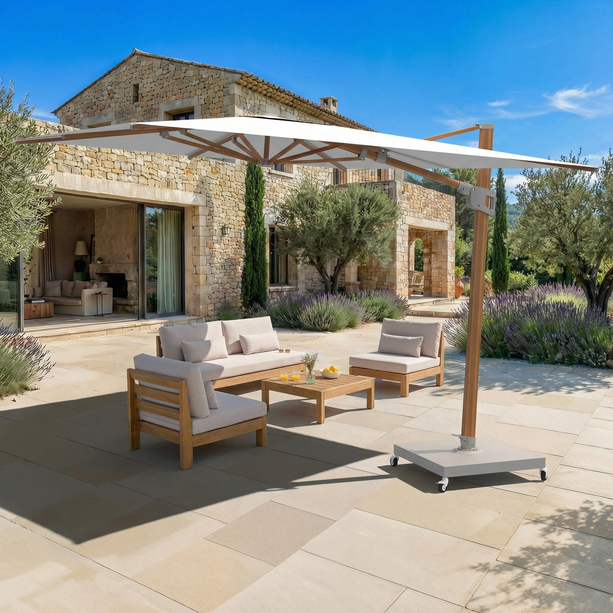 Parasol Déporté Professionnel ELYRA 3 x 3 m – Mât Effet Bois