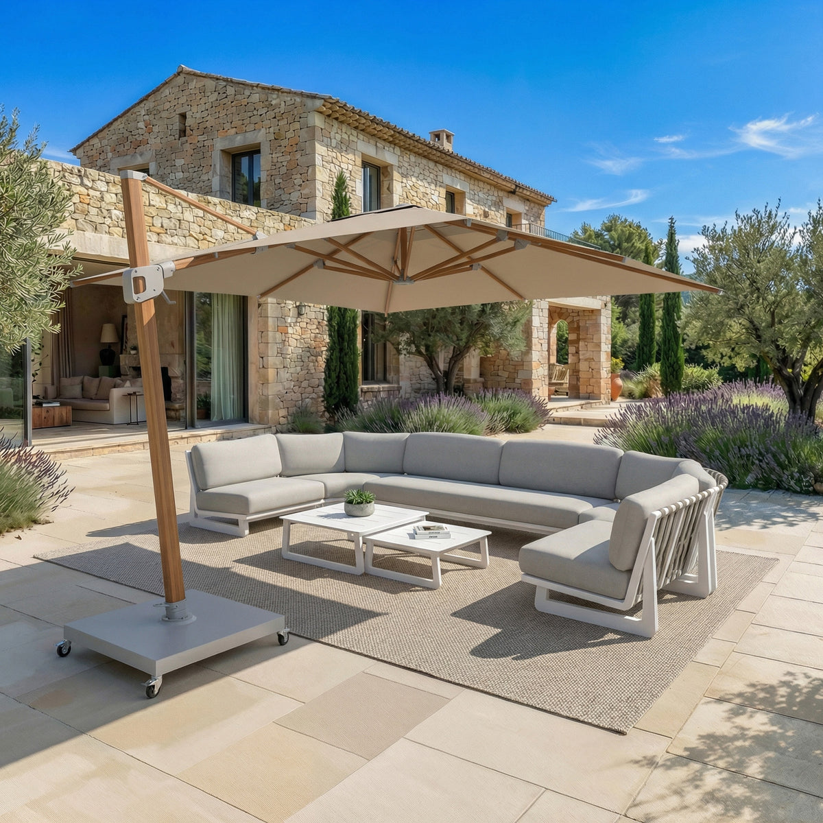 Parasol Déporté Professionnel ELYRA 3 x 3 m – Mât Effet Bois