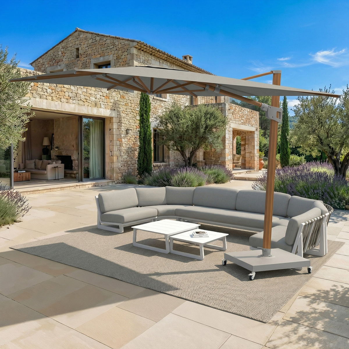 Parasol Déporté Professionnel ELYRA 3 x 3 m – Mât Effet Bois