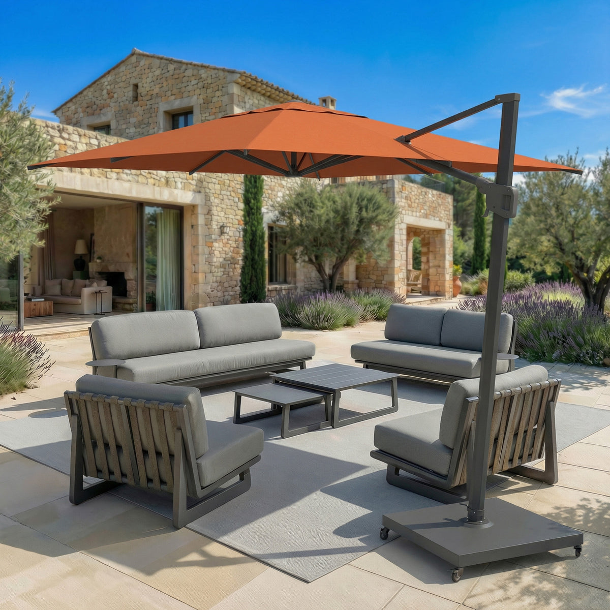 Parasol Déporté Professionnel ELYRA 3 x 3 m – Mât Gris Anthracite