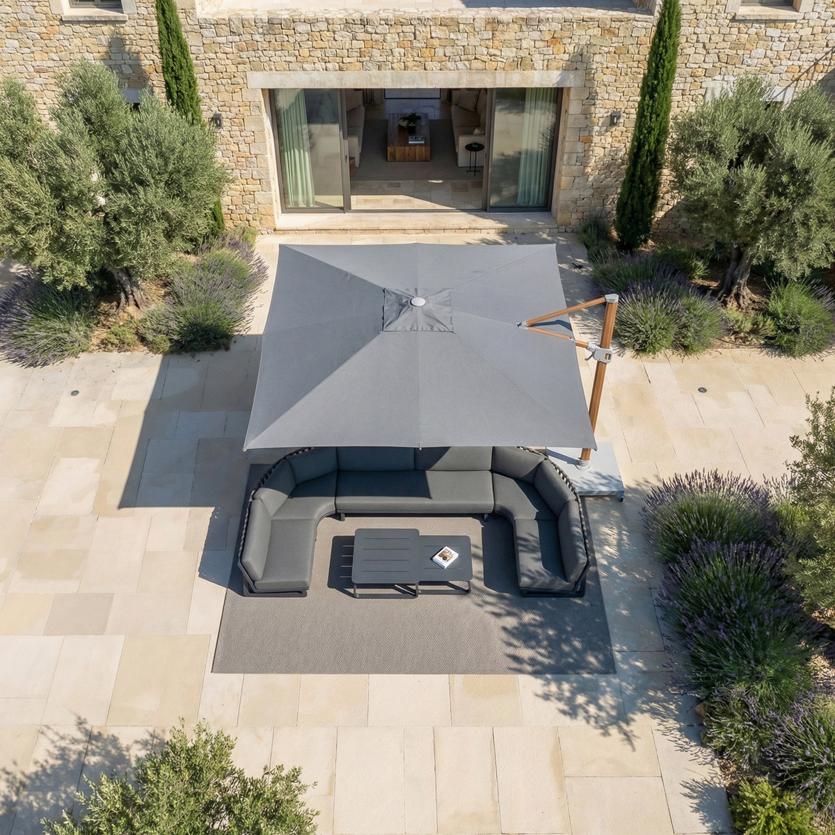 Parasol Déporté Professionnel ELYRA 3 x 3 m – Mât Effet Bois