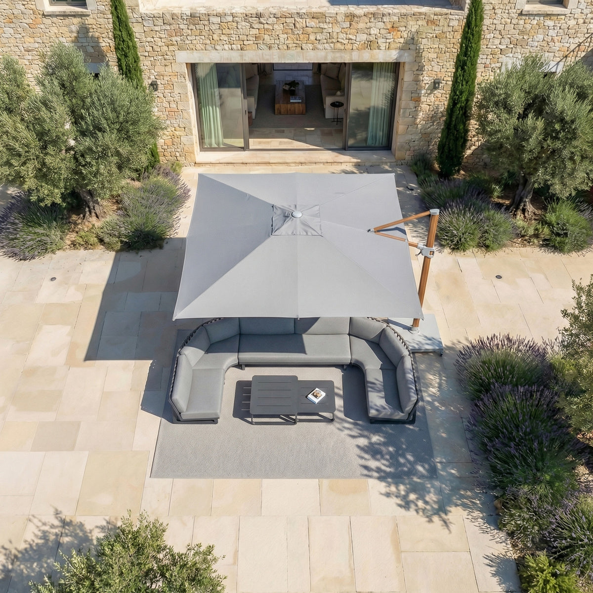 Parasol Déporté Professionnel ELYRA 3 x 3 m – Mât Effet Bois