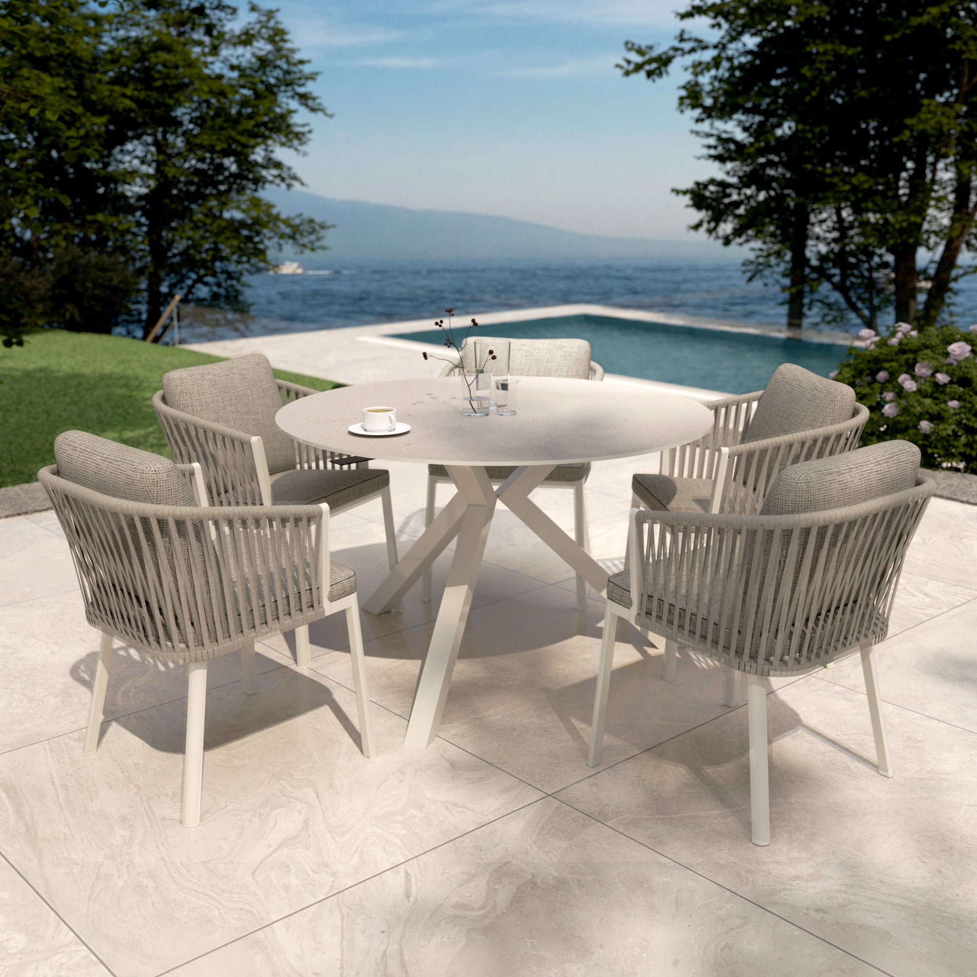 Kore Aluminum/Ceramic 6-seater round garden table - Dia 120 cm