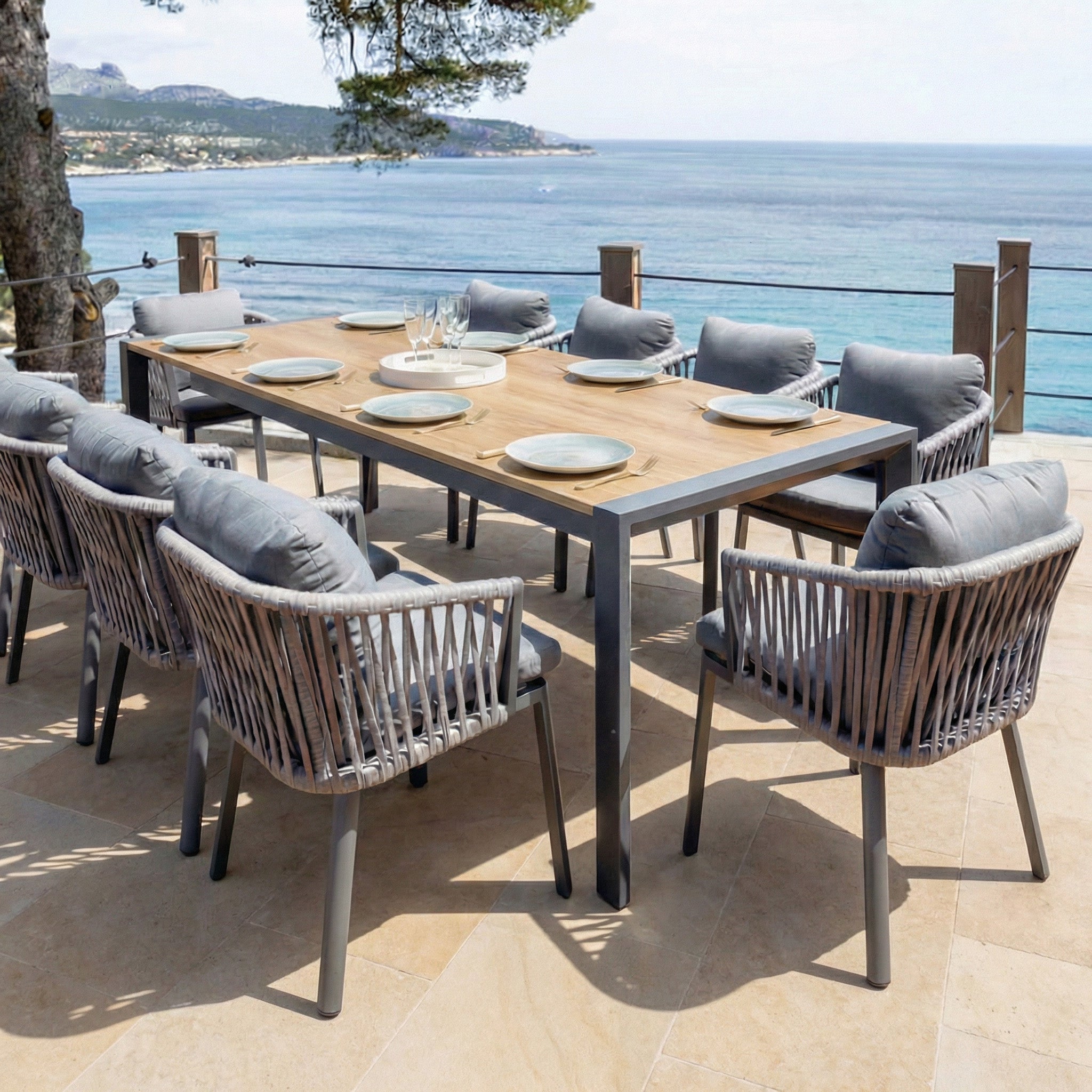 Amalfi Aluminium 12-seater extending dining table - 3 dimensions (195/240/300X96)