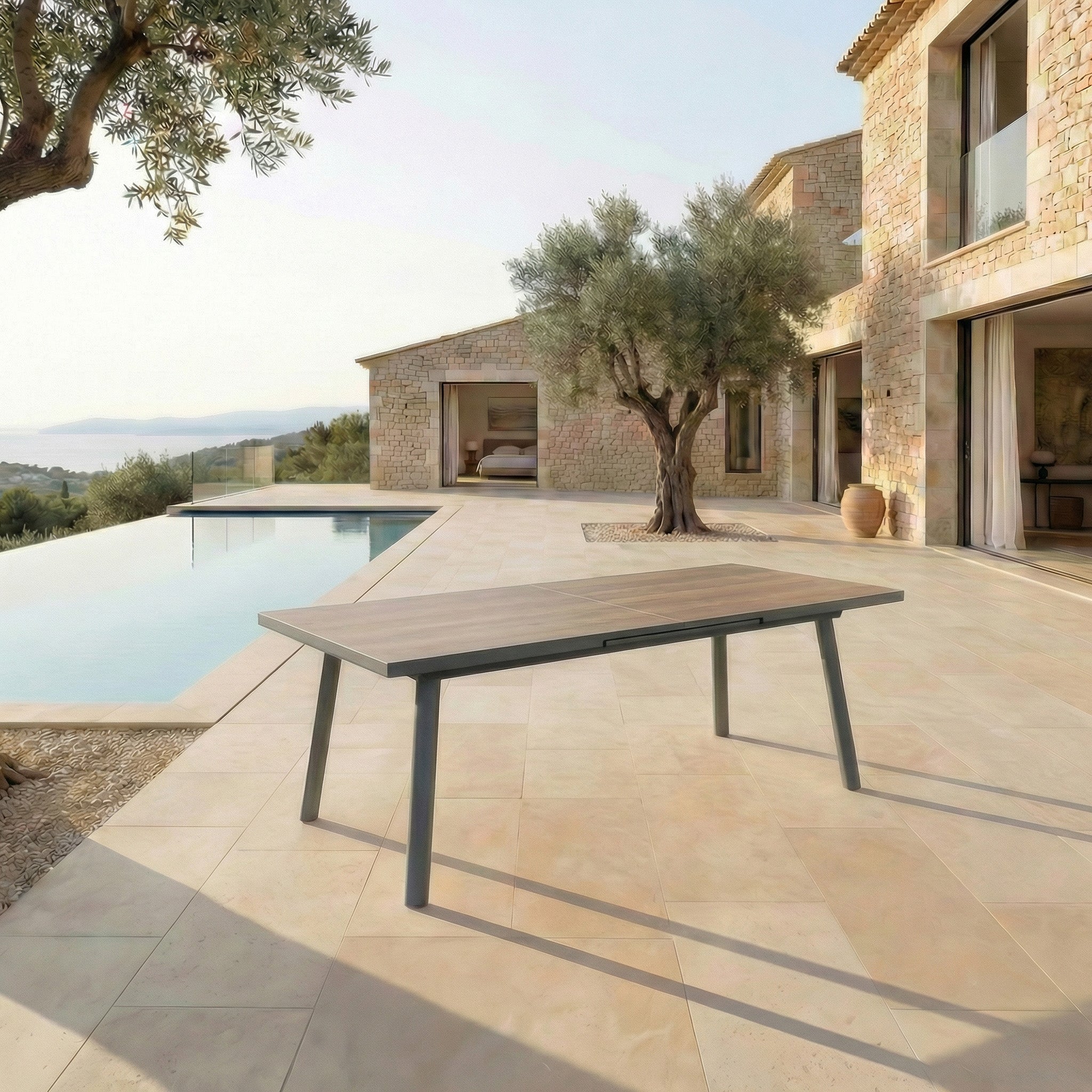 Table de jardin extensible automatique aluminium Amalfi (240/300x96cm)