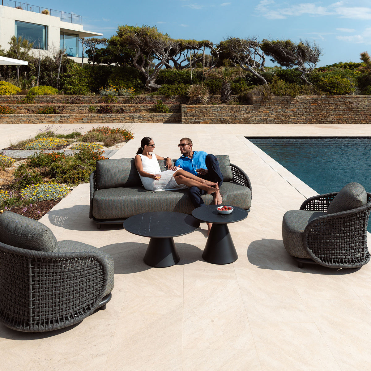 Table basse ronde de jardin en aluminium/céramique Riviera (D81cm)
