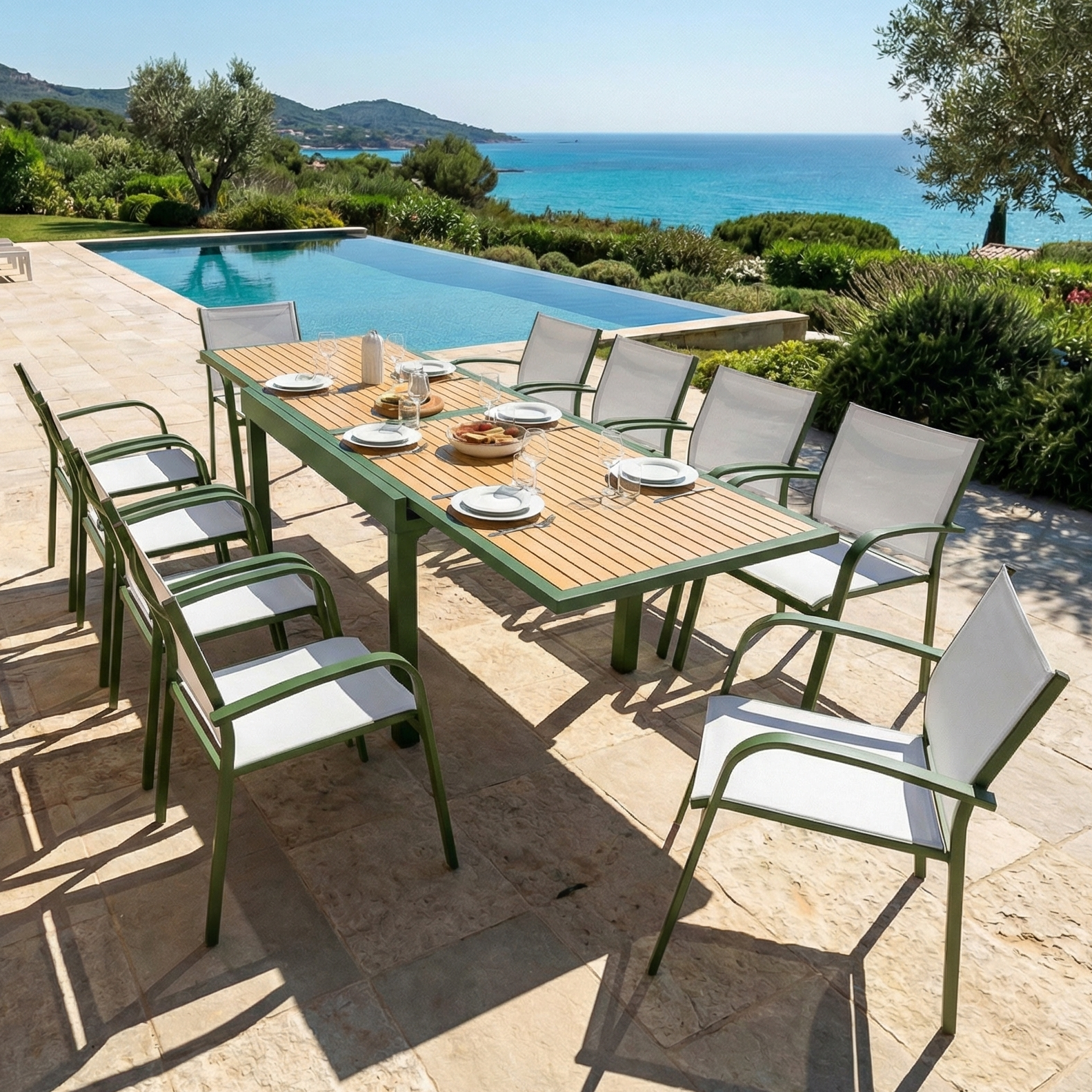 Table de jardin extensible 12 places Aluminium effet bois Murano (200/320 x 100 cm)
