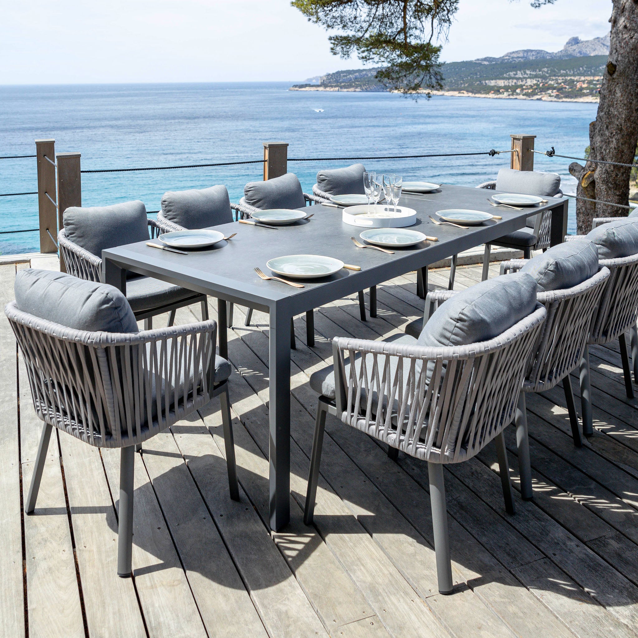 Table de jardin extensible 12 places Aluminium Amalfi - 3 dimensions (195/240/300X96) - Mobellia