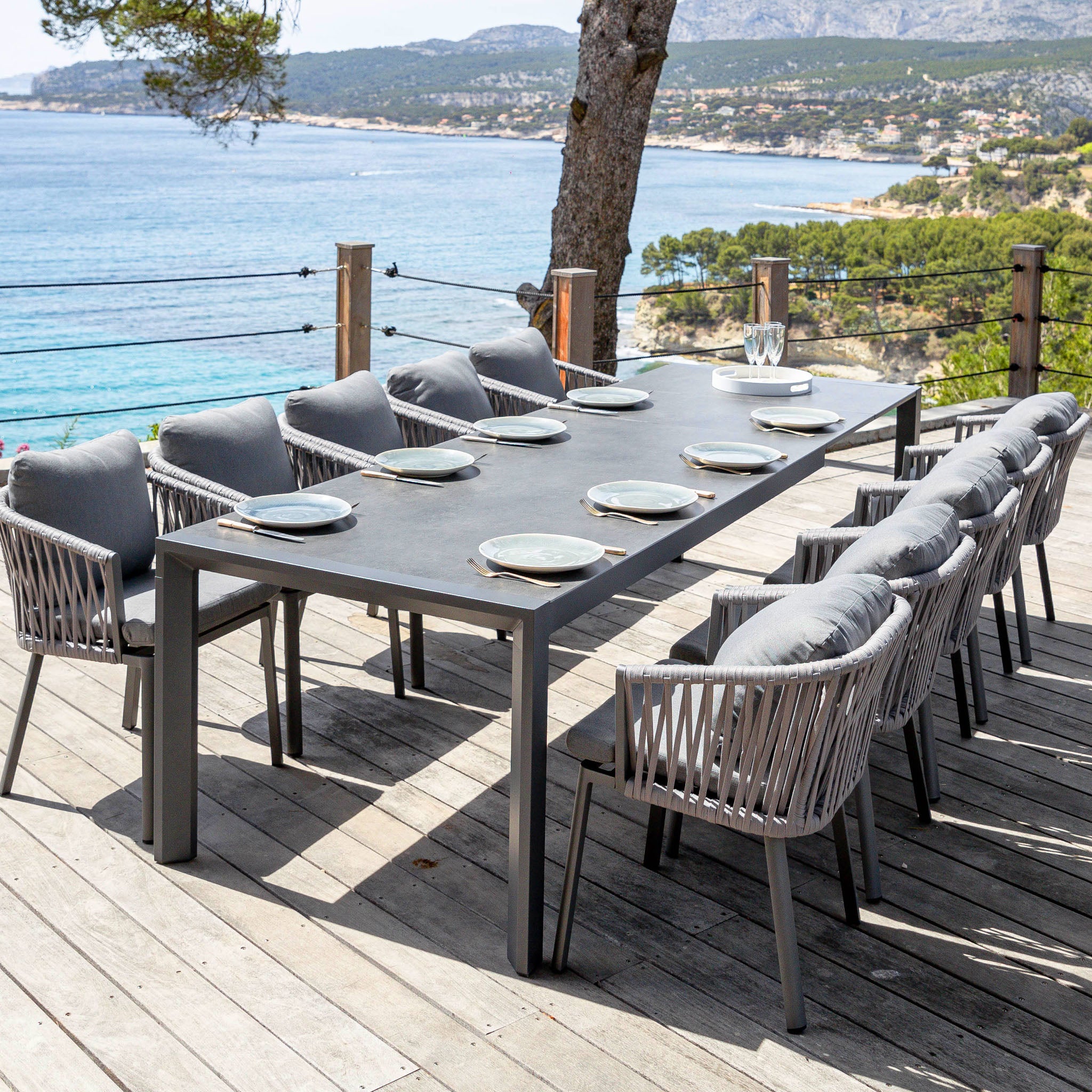 Table de jardin extensible 12 places Aluminium Amalfi - 3 dimensions (195/240/300X96) - Mobellia