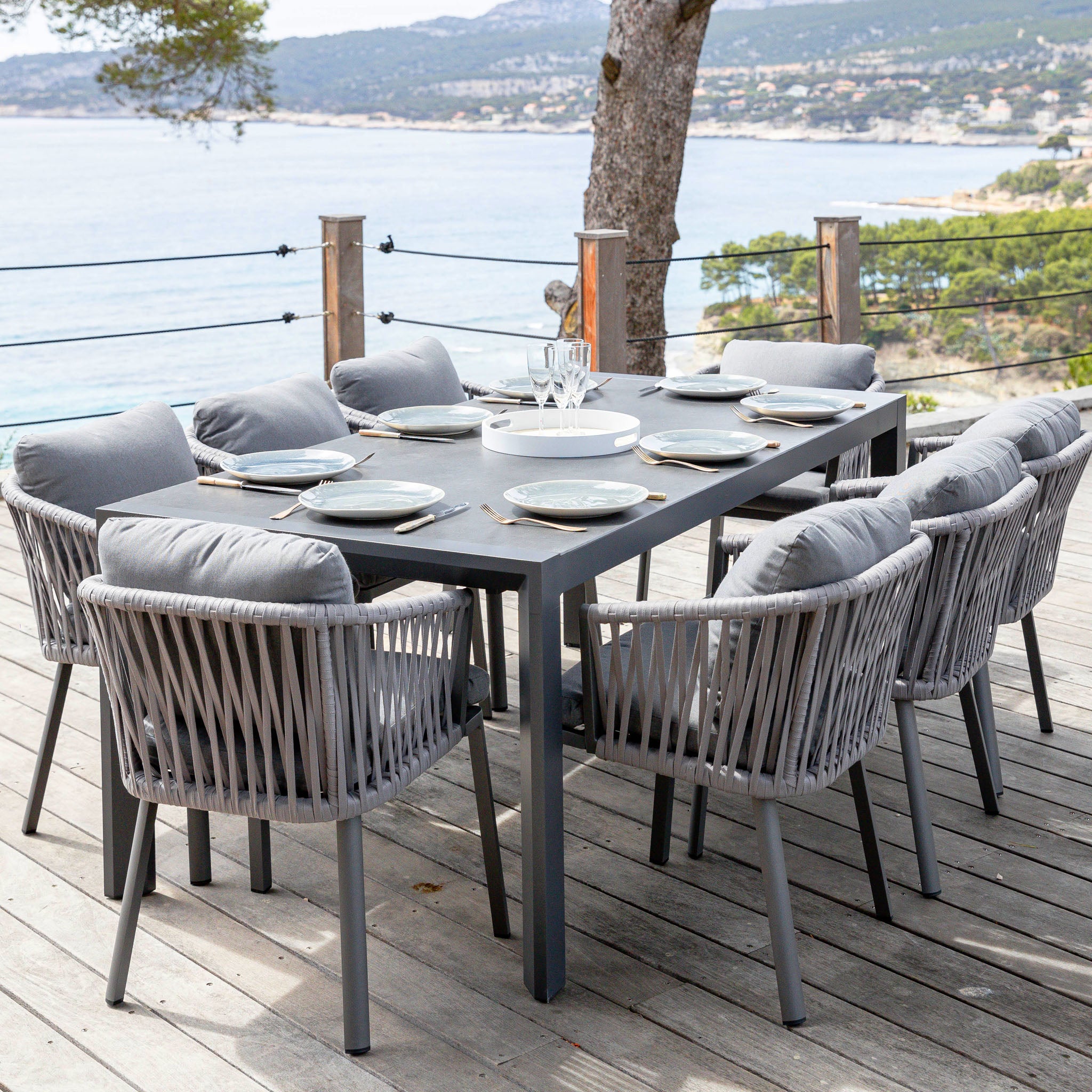 Table de jardin extensible 12 places Aluminium Amalfi - 3 dimensions (195/240/300X96) - Mobellia