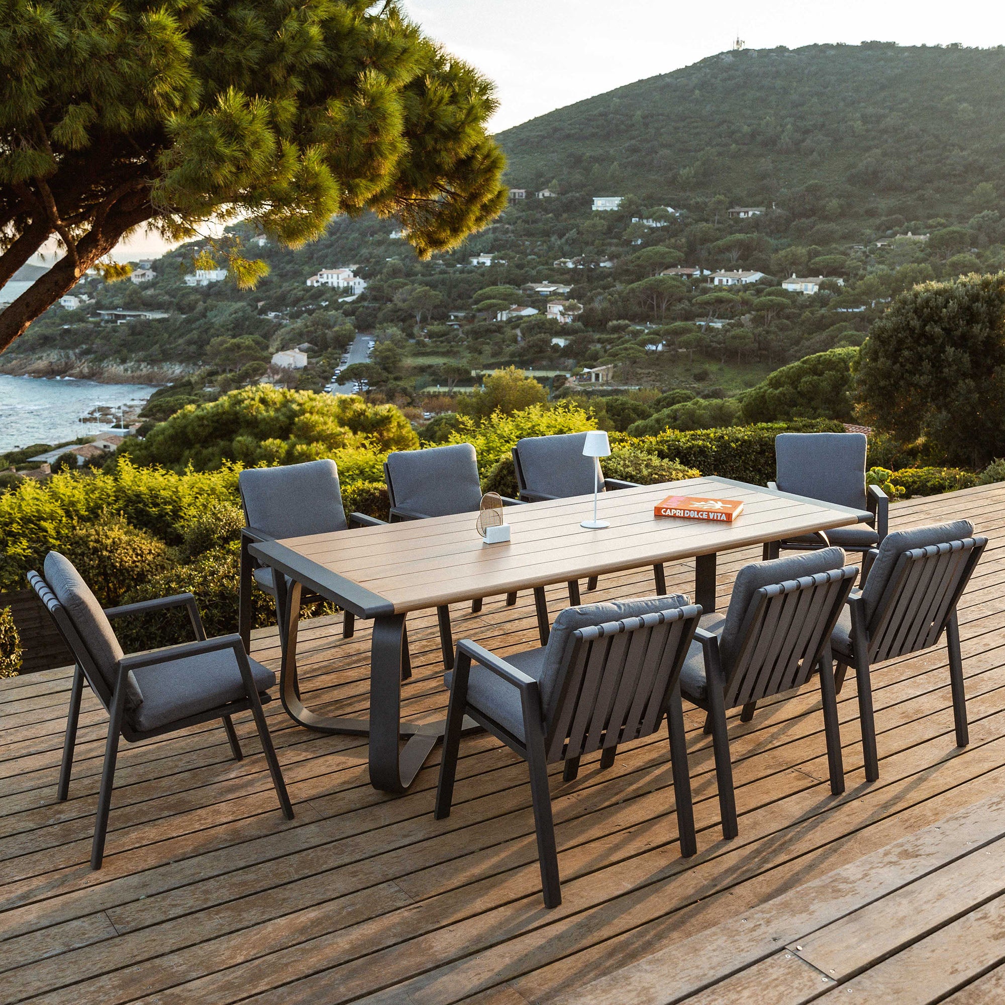 Mesa de jardín rectangular 10 plazas Long Beach de aluminio 240x100 cm