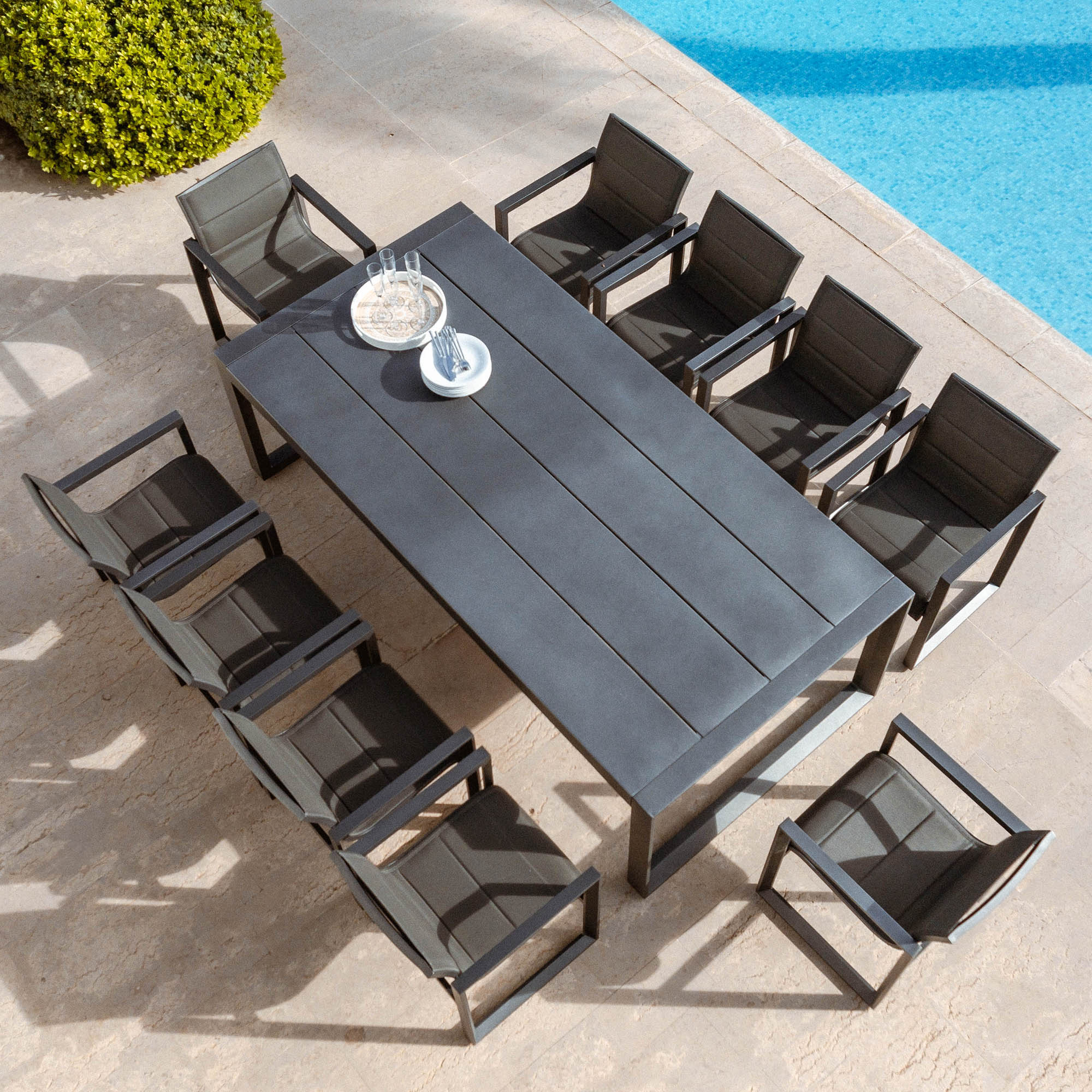 Table de jardin rectangulaire 10 places Elba en aluminium 240x118 cm