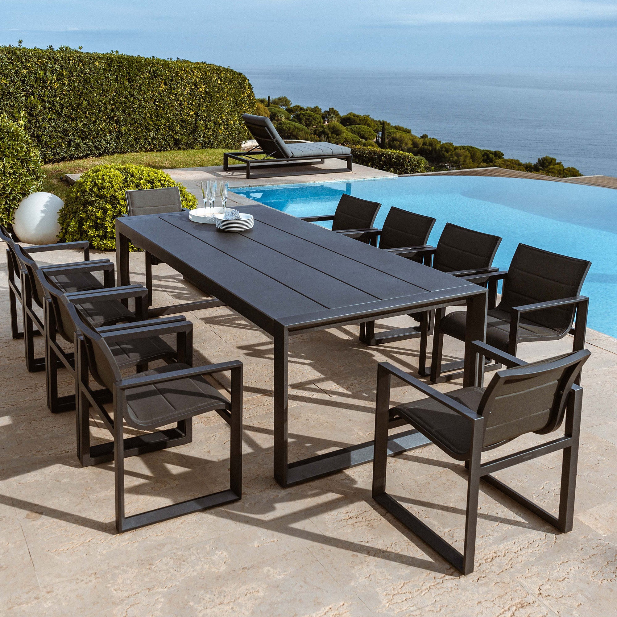 Table de jardin rectangulaire 10 places Elba en aluminium 240x118 cm