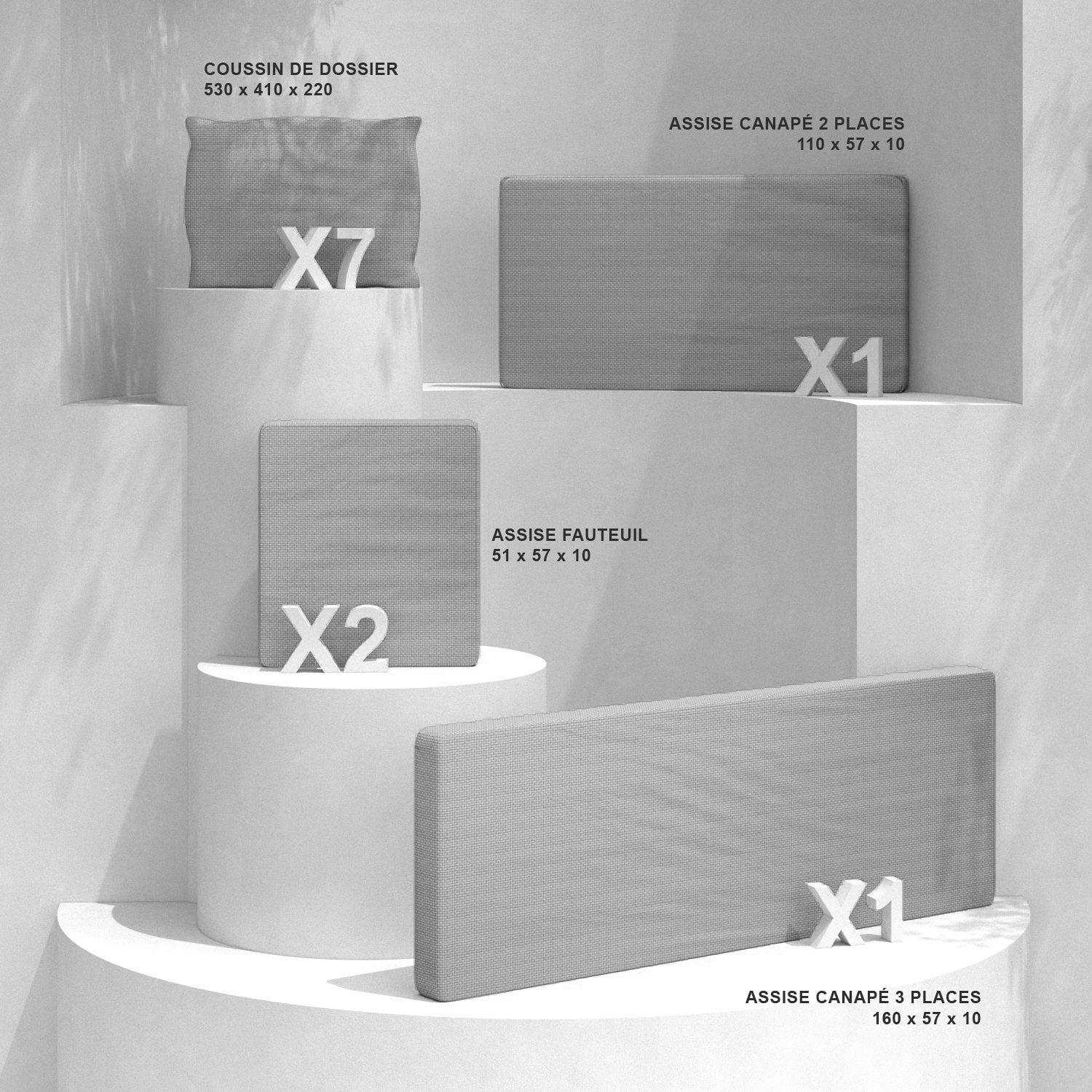 Coussins de remplacement pour salon de jardin Calvi 7 places - Mobellia