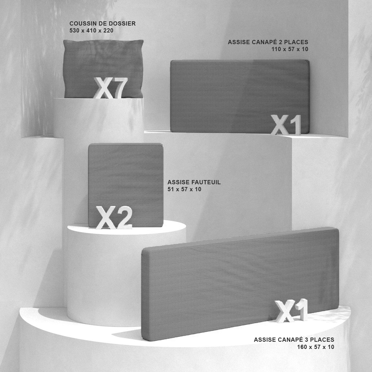 Coussins de remplacement pour salon de jardin Calvi 7 places - Mobellia