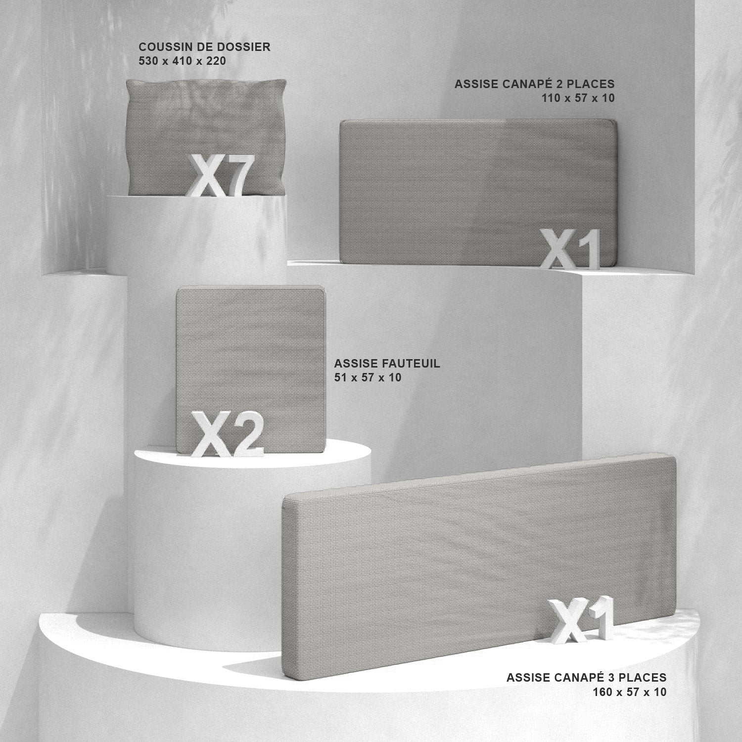 Coussins de remplacement pour salon de jardin Calvi 7 places - Mobellia