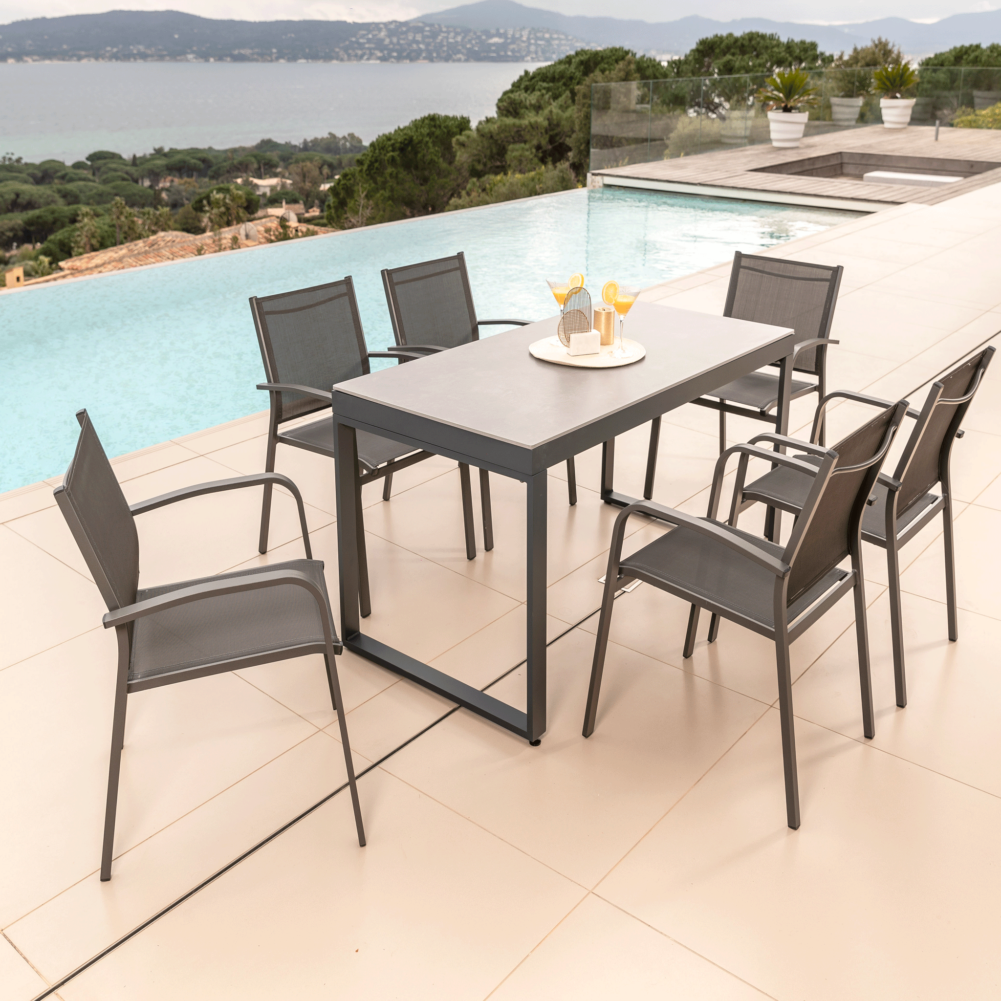 Table de jardin 6 places Aluminium/Céramique Kore (150 x 72 cm) - Mobellia