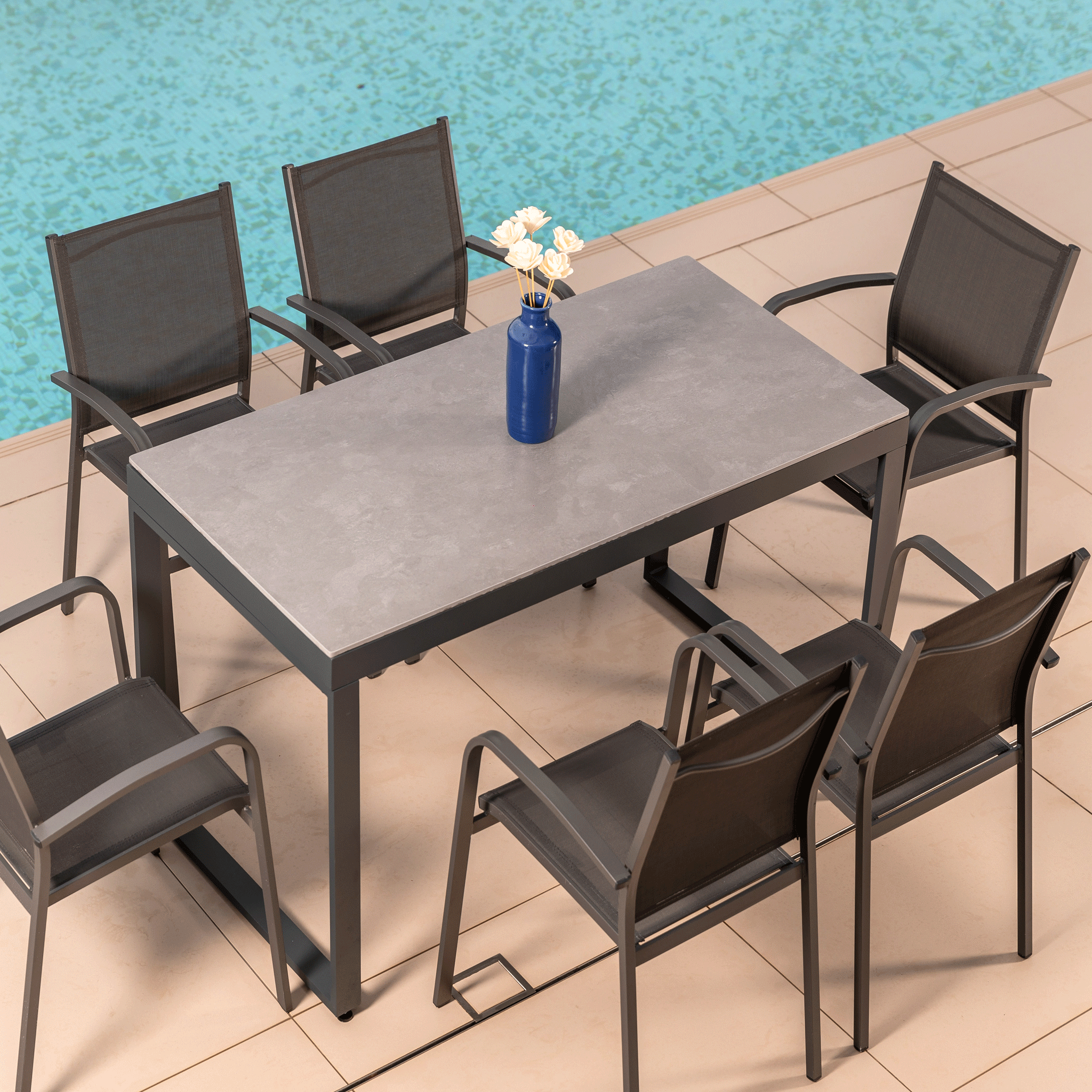 Table de jardin 6 places Aluminium/Céramique Kore (150 x 72 cm) - Mobellia