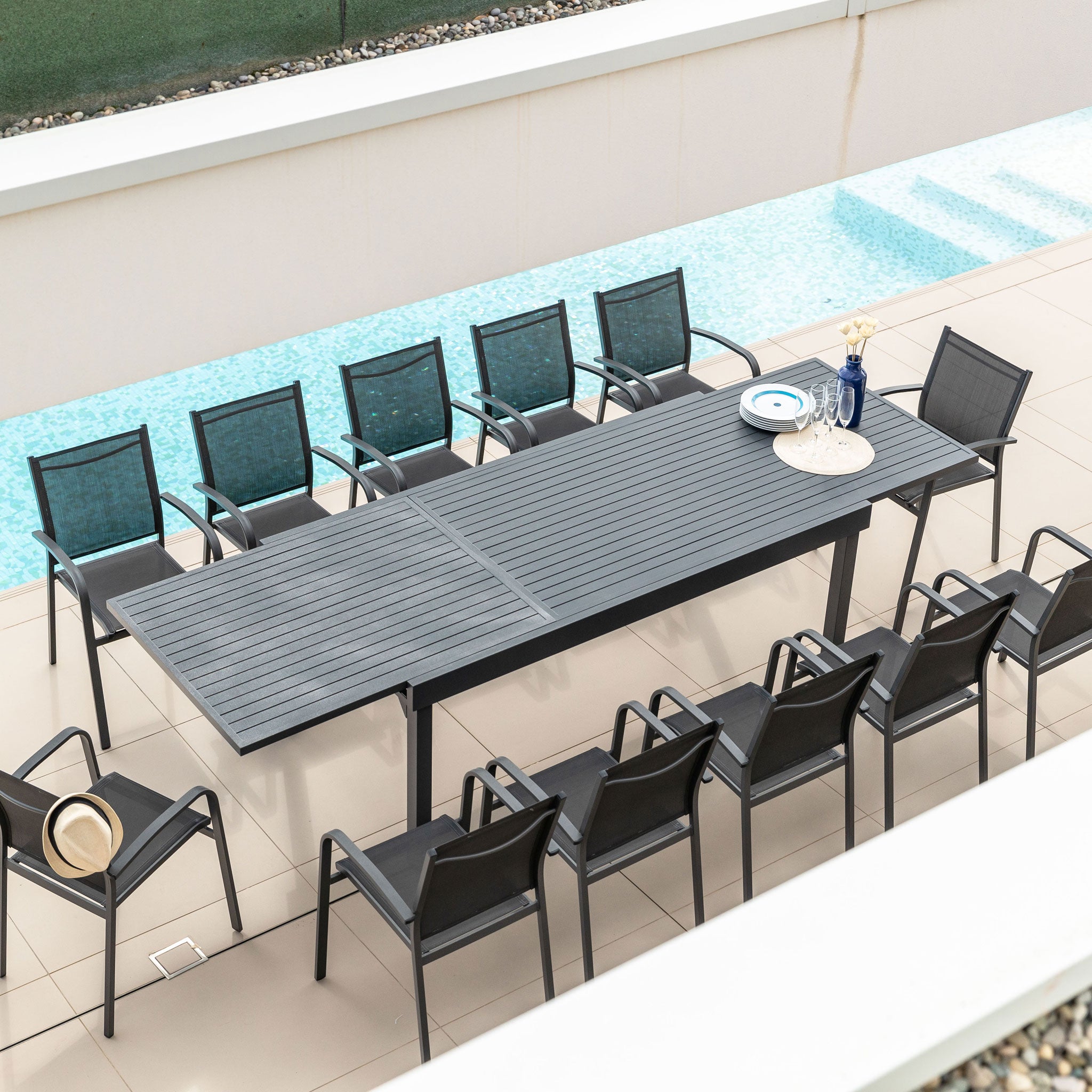 Table de jardin extensible 12 places Aluminium Murano (320 x 100 cm) - Mobellia