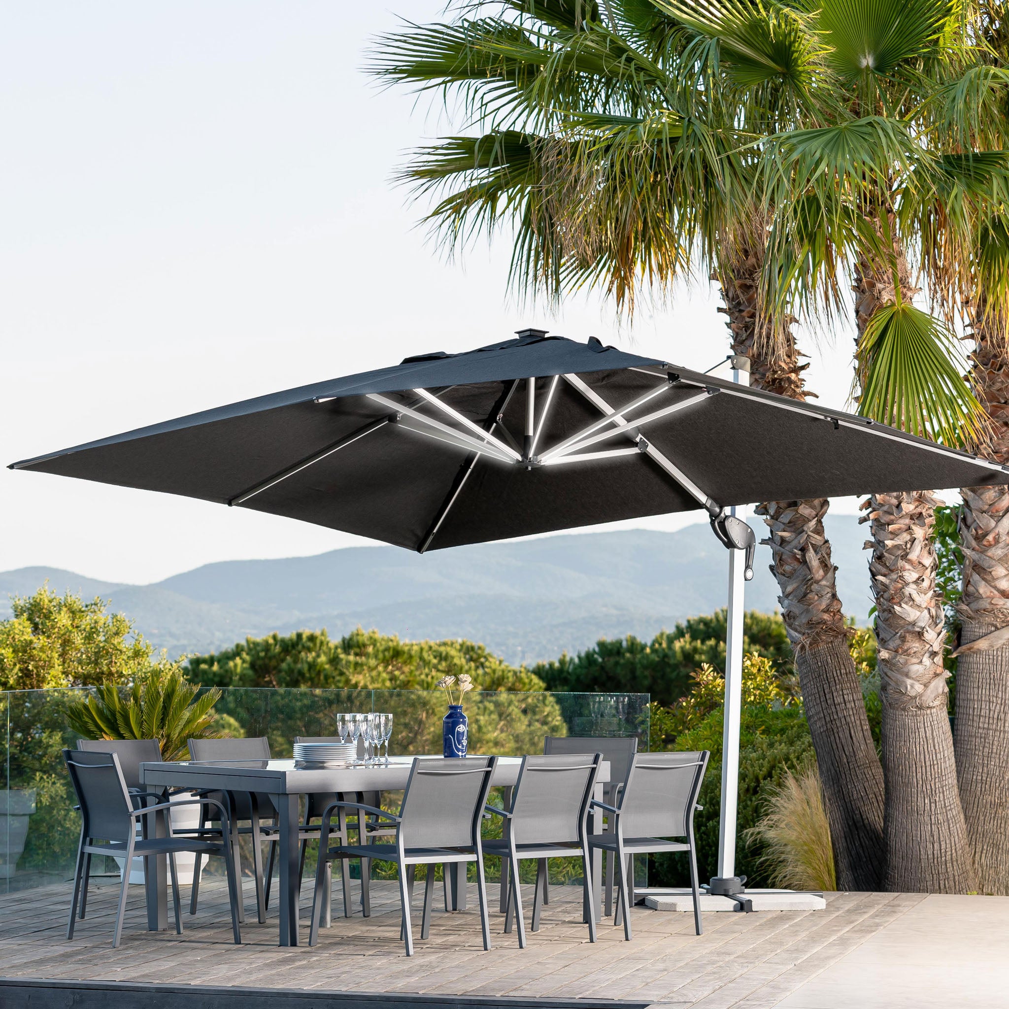 Parasol déporté à LED Yucatan (L 4 x 3 m)