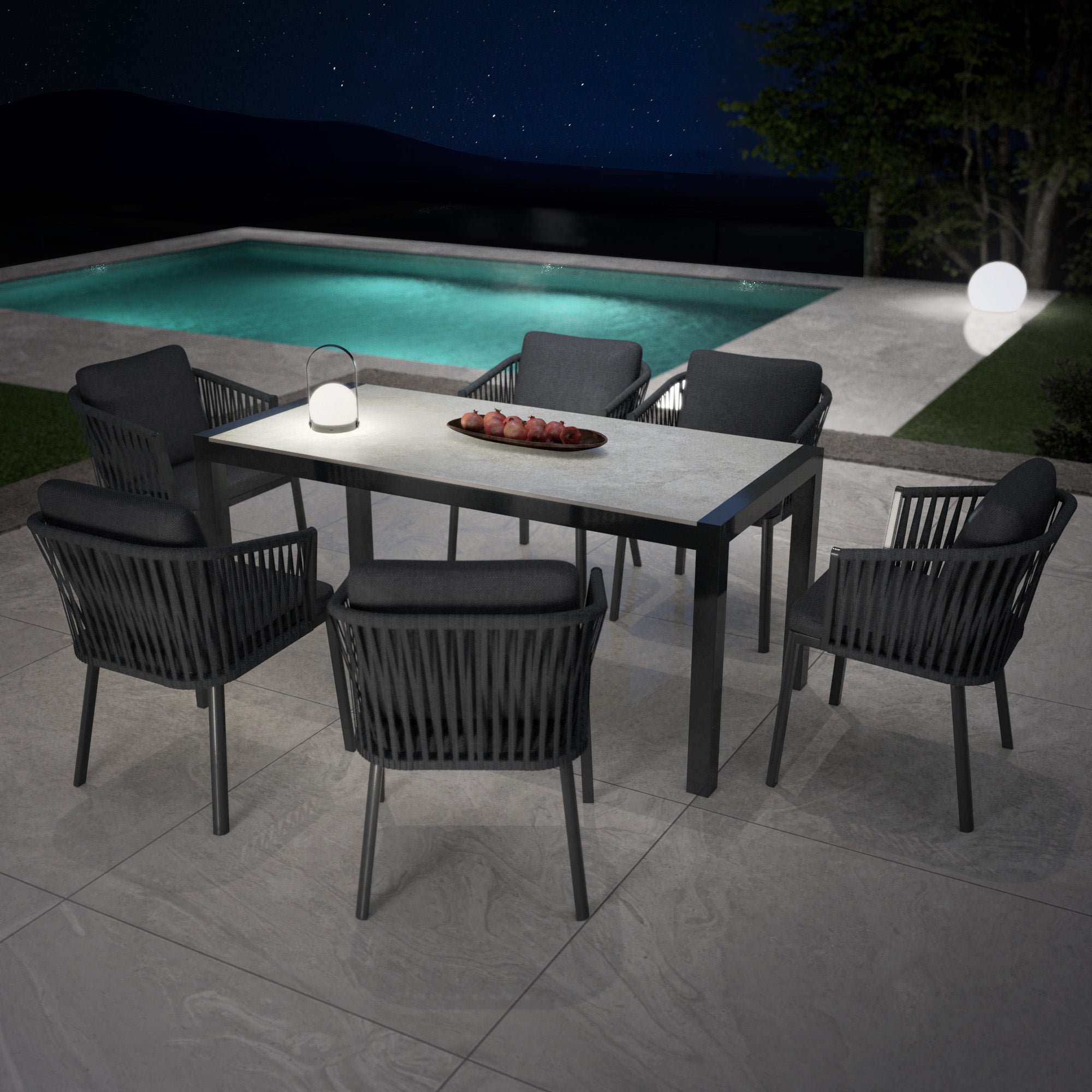 Table de jardin 6 places Aluminium/Céramique Modena (150 x 75 cm) - Mobellia