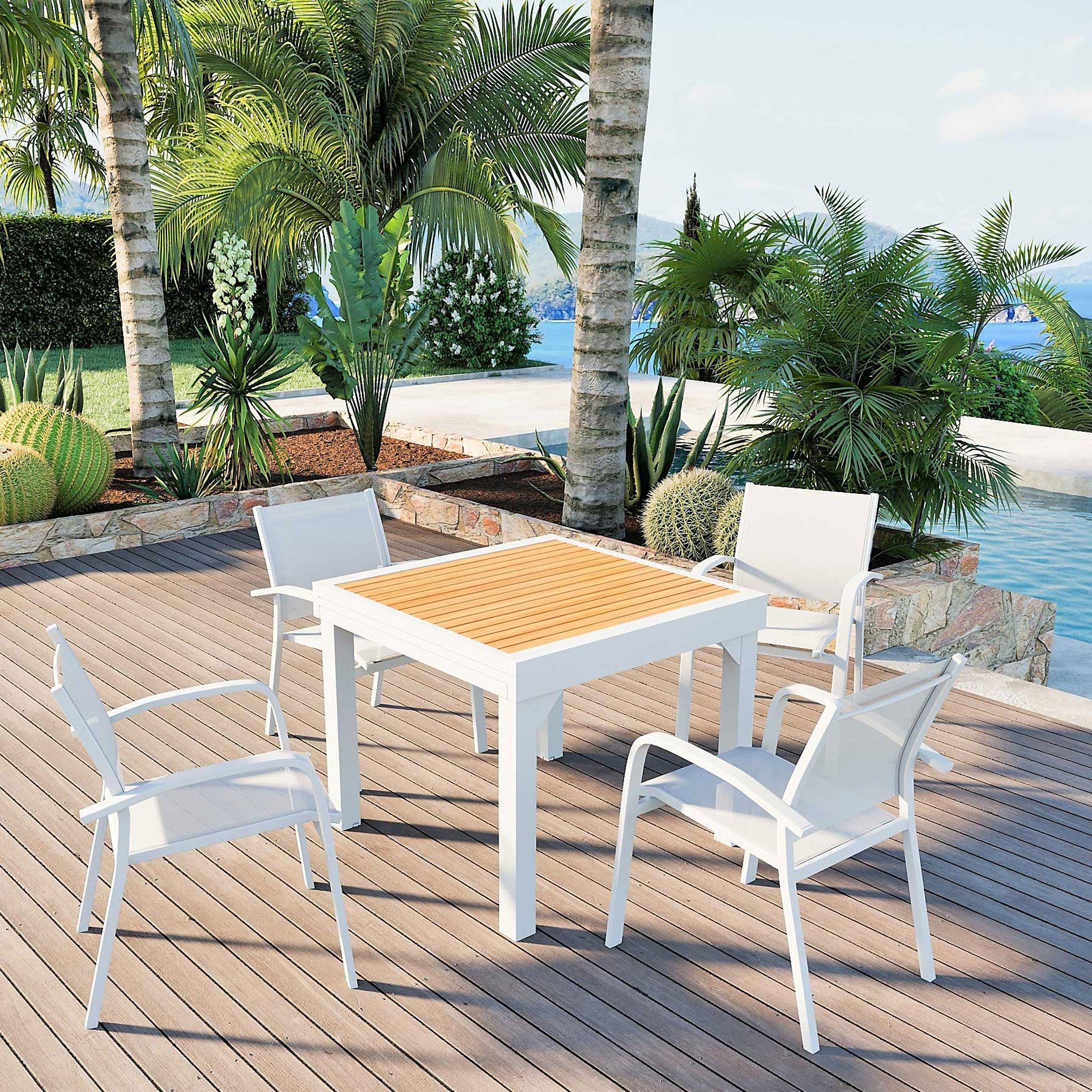 Table de jardin extensible 8 places Aluminium effet bois Murano (90/180x90) - Mobellia