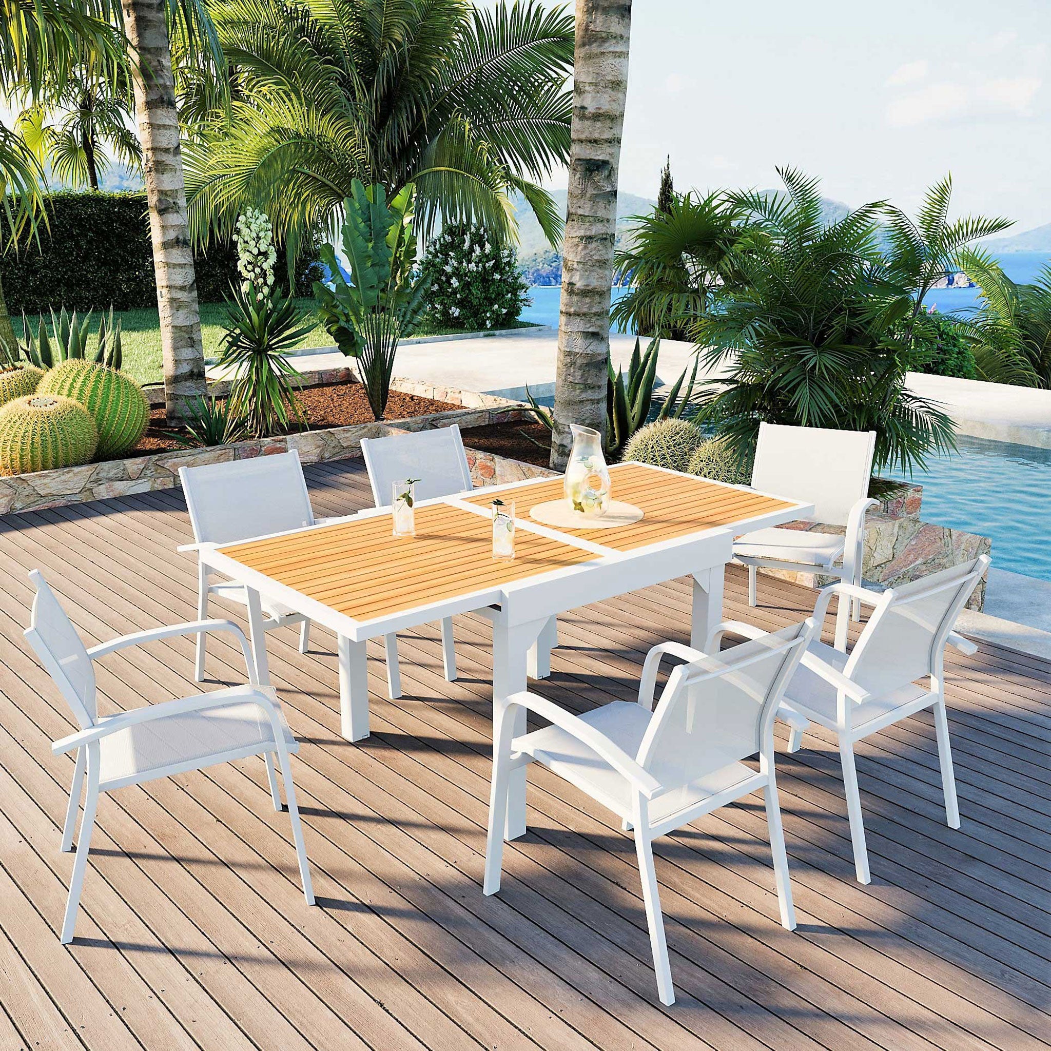 Table de jardin extensible 8 places Aluminium effet bois Murano (90/180x90) - Mobellia