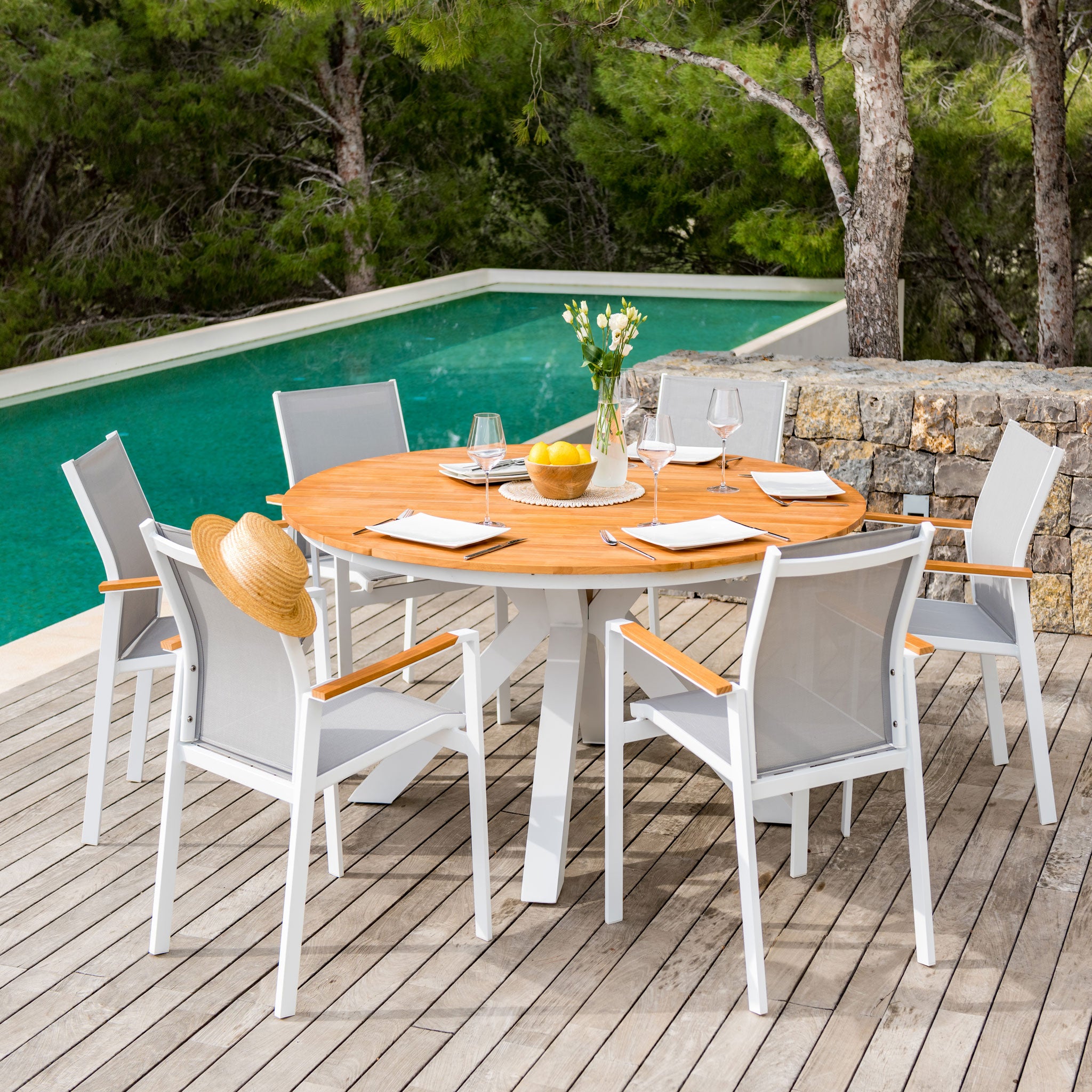 Table de jardin ronde Aluminium/Bois (D140 cm) Bali - Mobellia