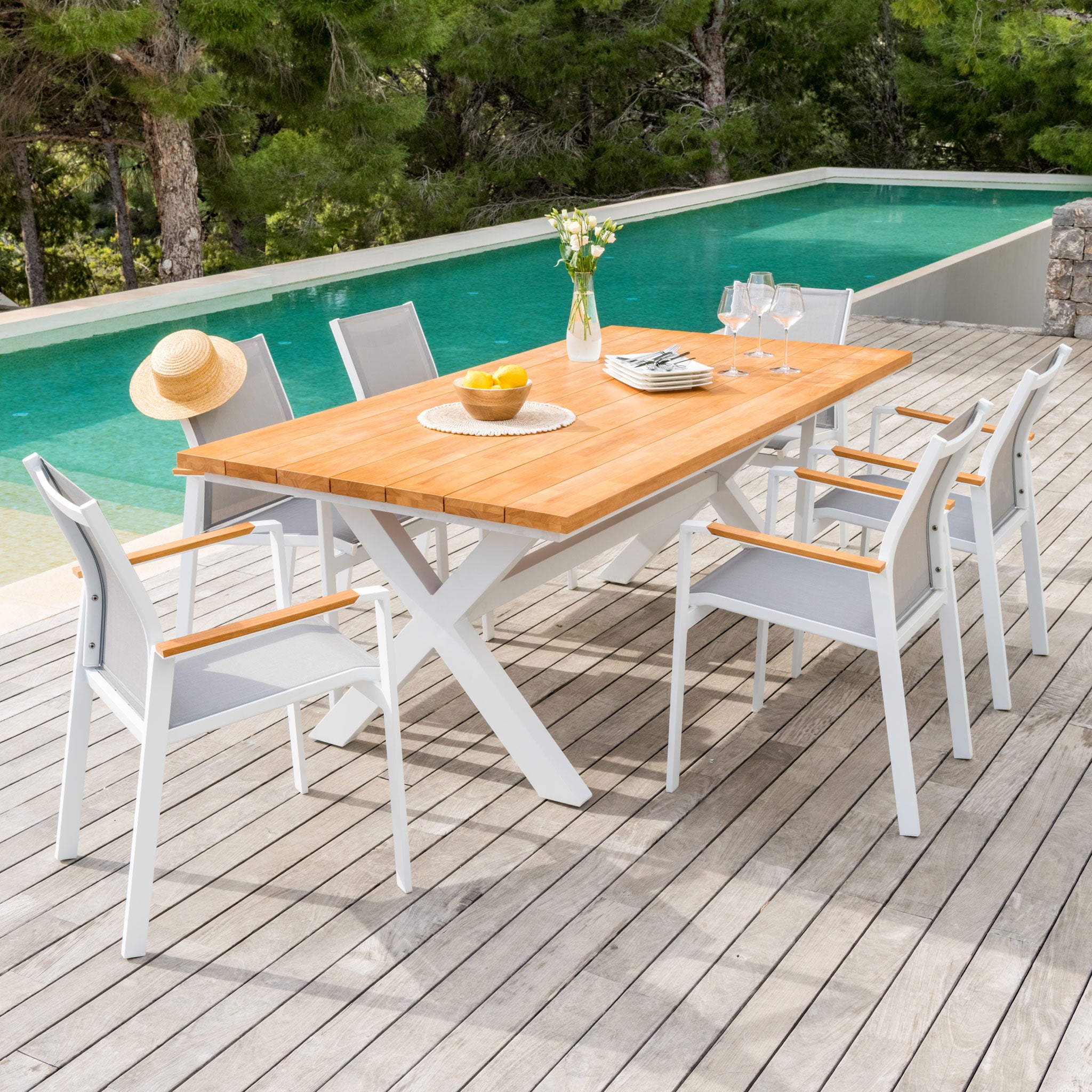 Table de jardin rectangulaire Aluminium/Bois Bali (200 x 100 cm