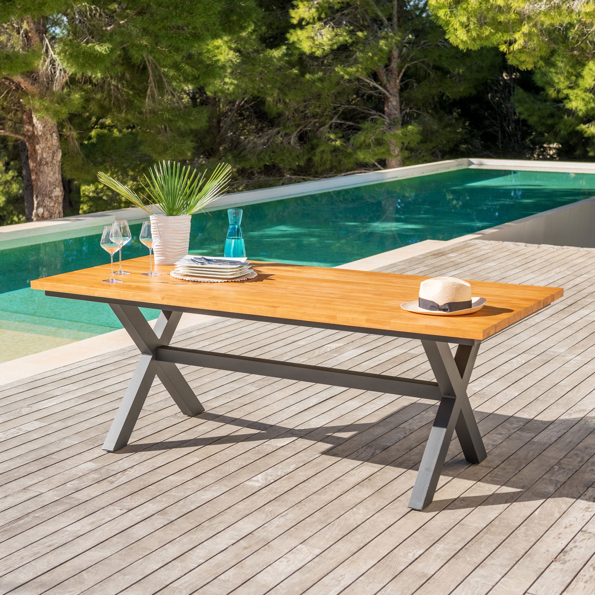 Table de jardin rectangulaire Aluminium/Bois Bali (200 x 100 cm) - Mobellia