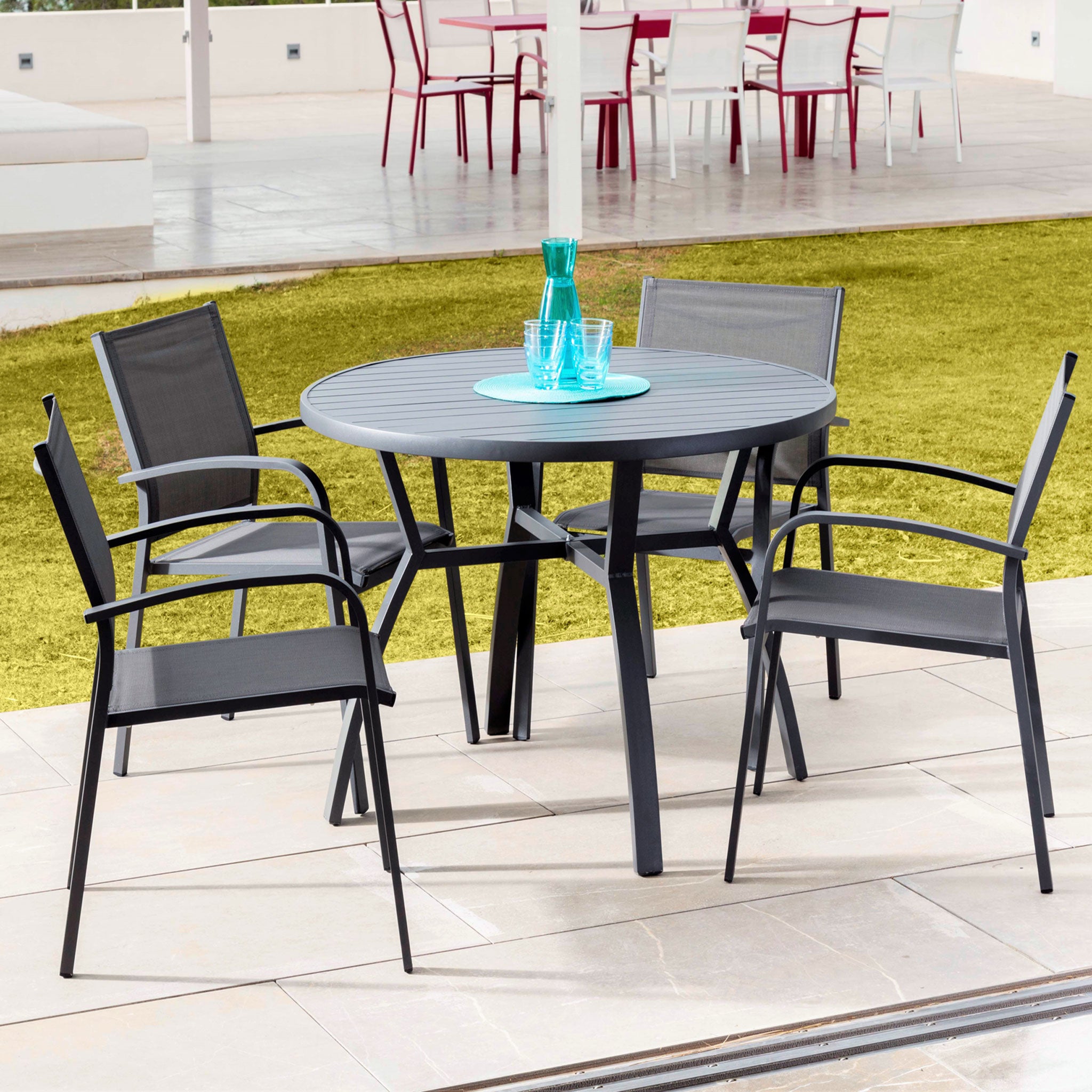 Table de jardin 5 places Aluminium Murano (D105 cm) - Mobellia