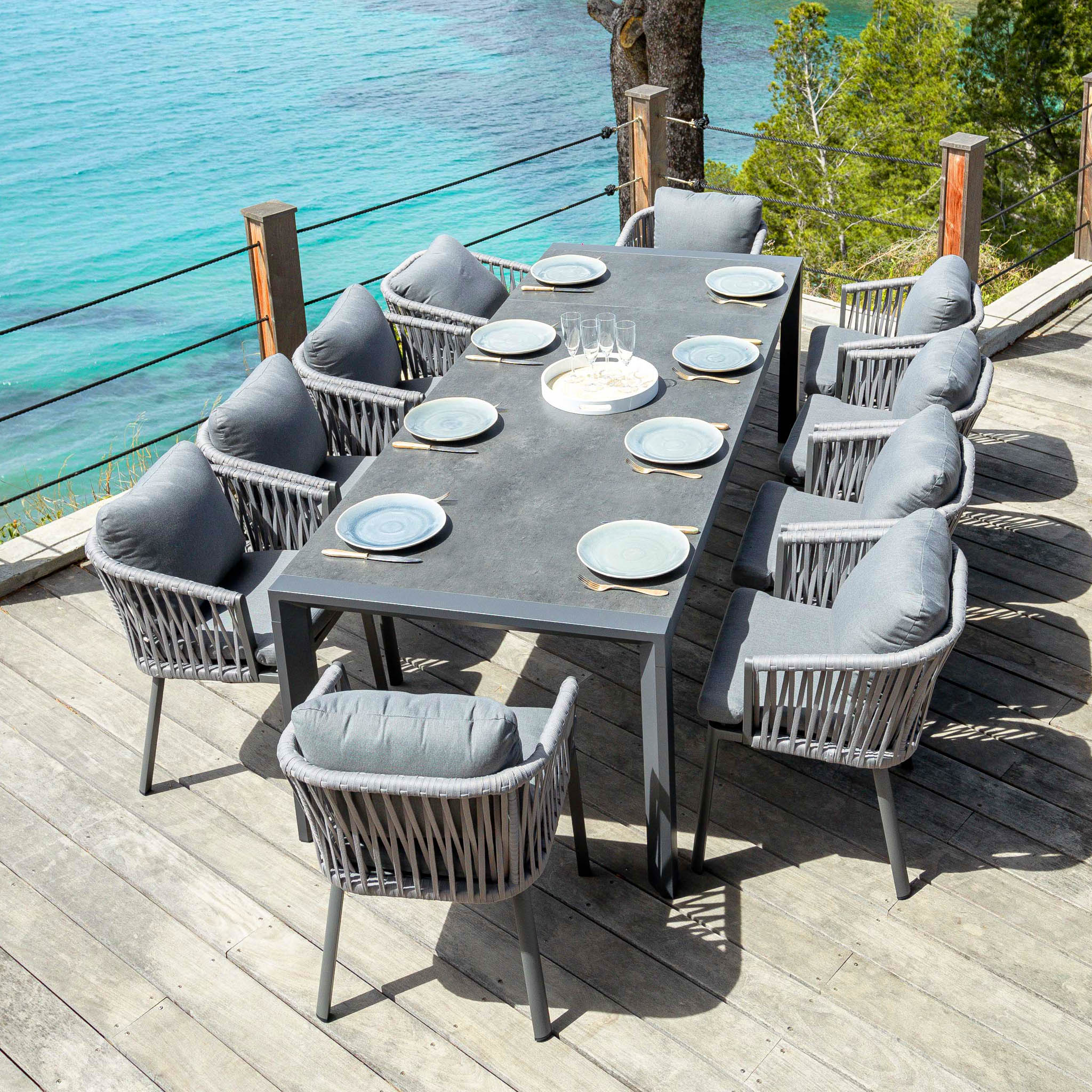 Table de jardin extensible 12 places Aluminium Amalfi - 3 dimensions (195/240/300X96) - Mobellia