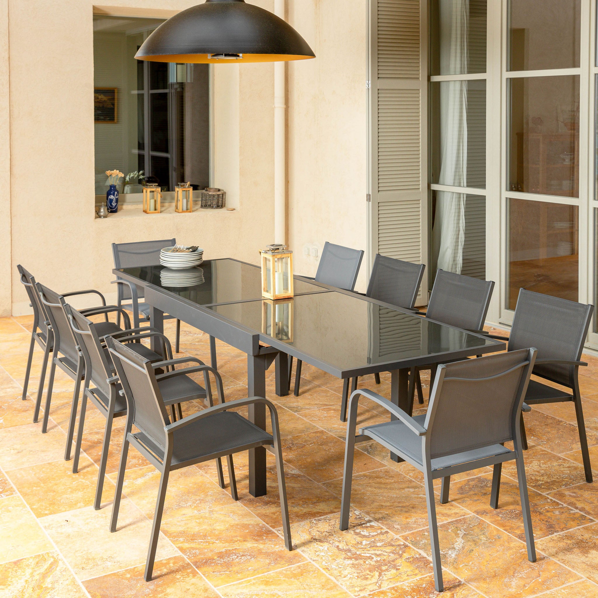 Table de jardin extensible 10 places en verre Murano (270 x 90 cm) - Mobellia