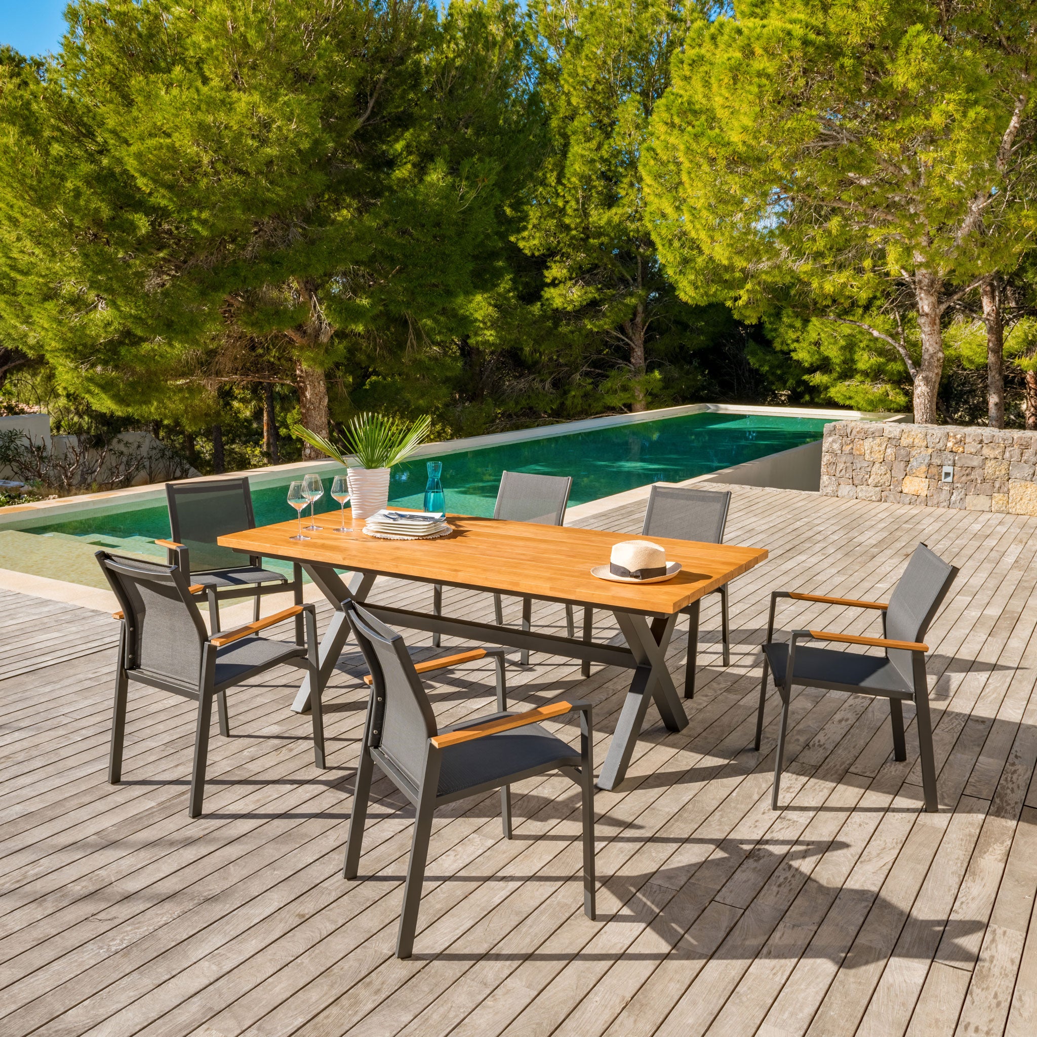 Table de jardin rectangulaire Aluminium/Bois Bali (200 x 100 cm) - Mobellia