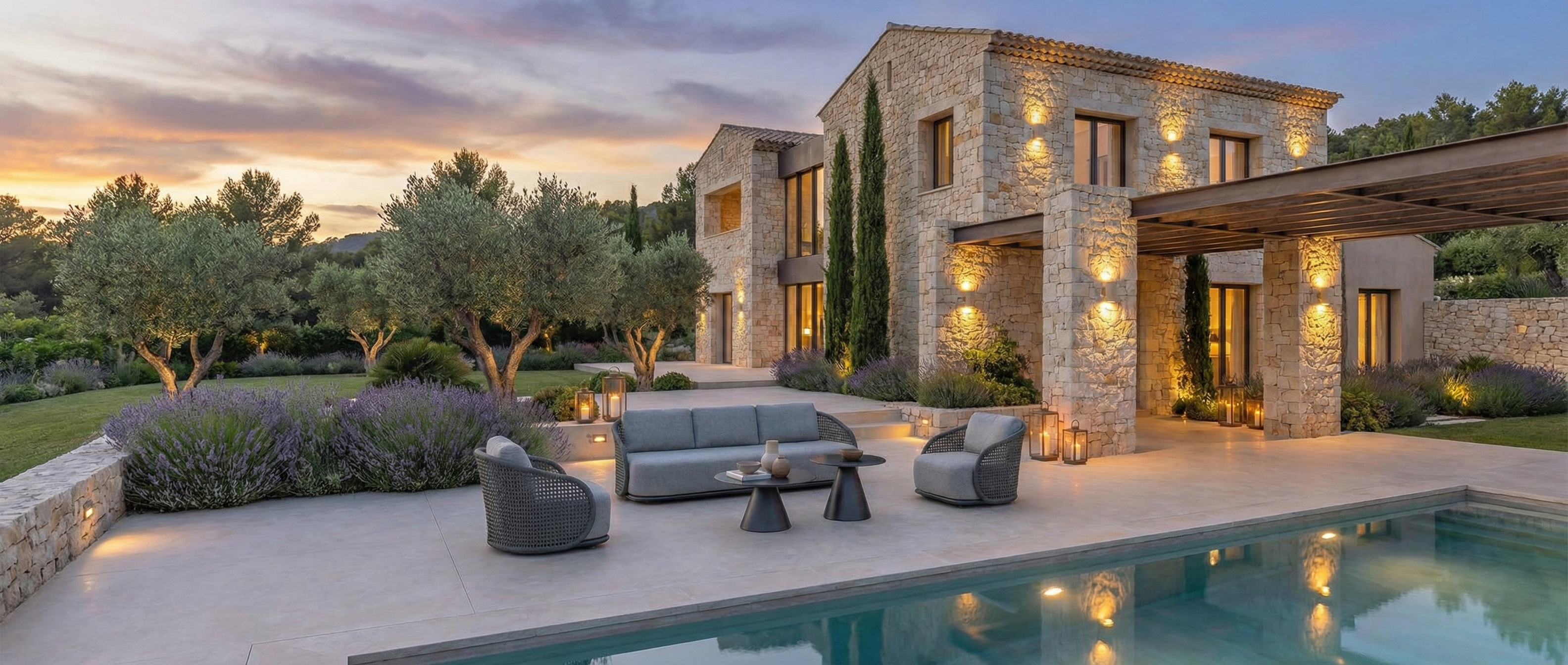 Salon de jardin Riviera en soirée