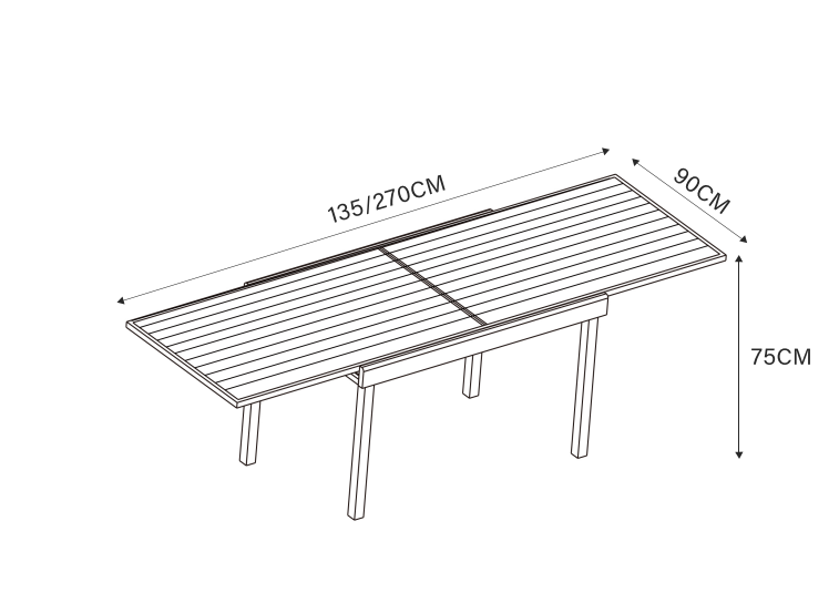 Mesa de jardín extensible de aluminio Murano de 10 plazas (270 x 90 cm) -  Mobellia