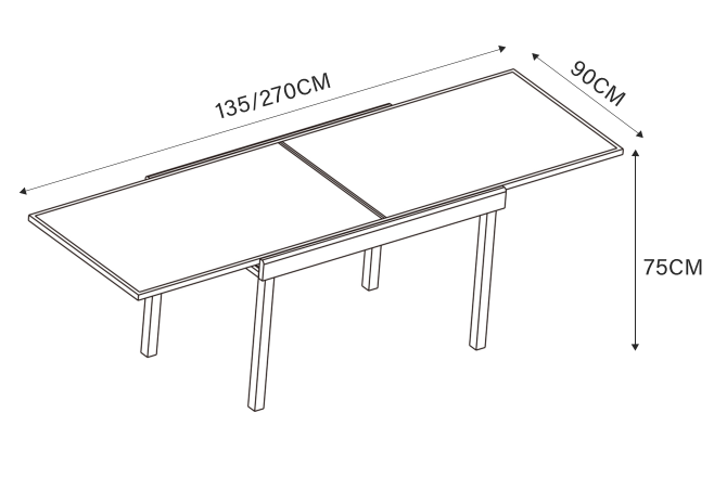 Ausziehbarer Gartentisch für 10 Personen aus Glas Murano (270 x 90 cm)