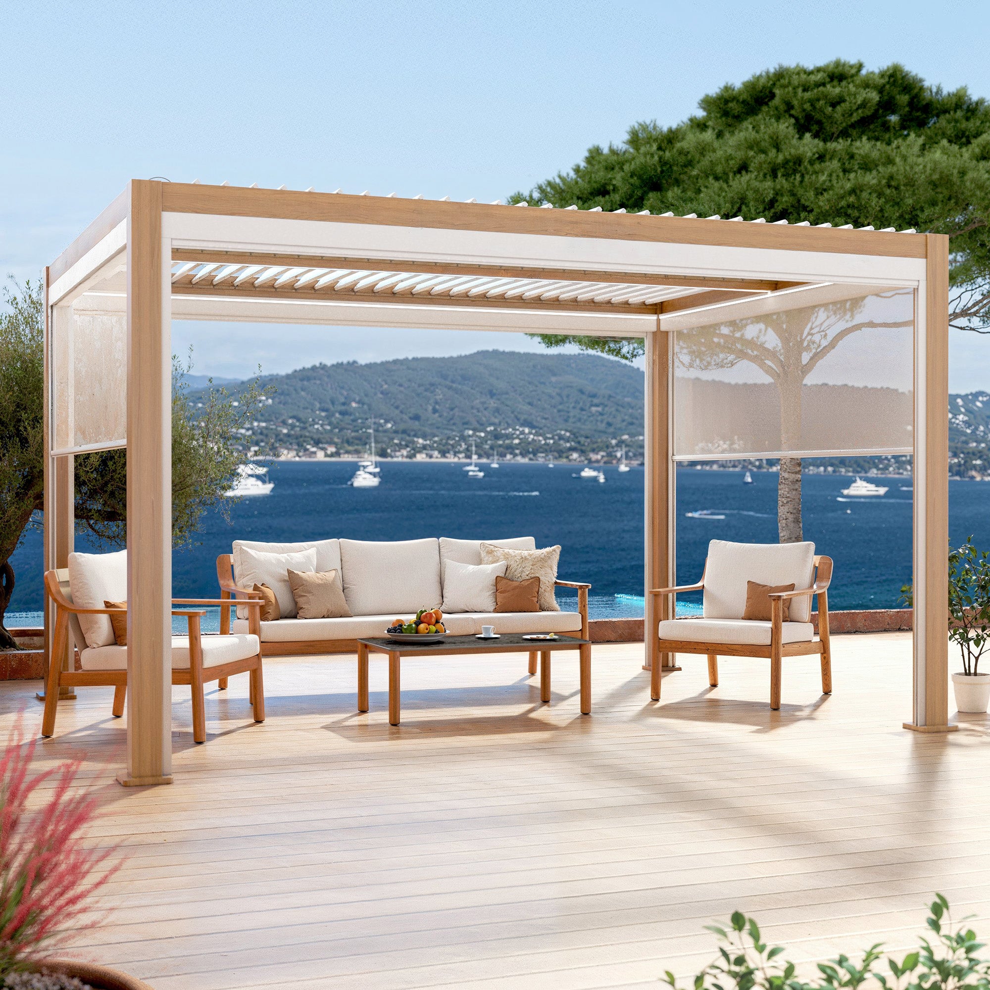 Lot de 4 rideaux motorisés pour pergola 3x4m
