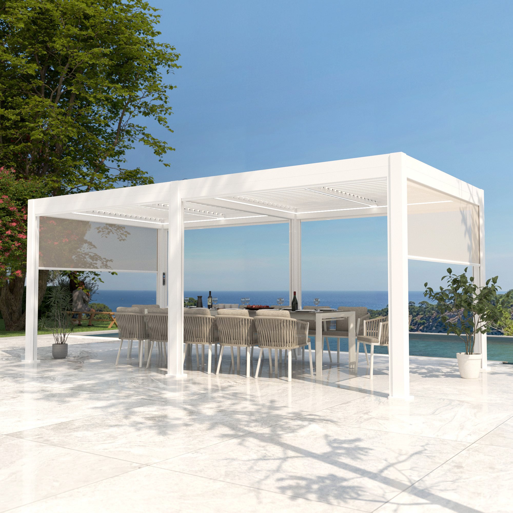 Conjunto de 6 cortinas motorizadas para pérgola 3x6 m