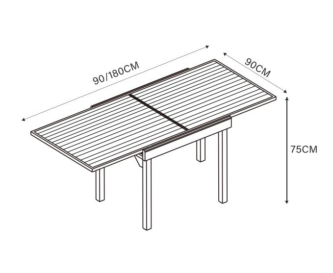 Mesa de jardín extensible aluminio 90 a 180 x 90cm