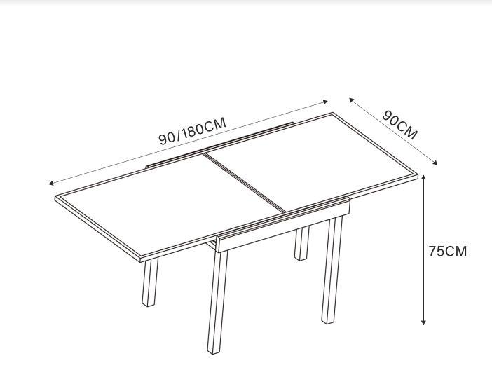 Table de jardin extensible 8 places en verre Murano (180 x 90 cm)