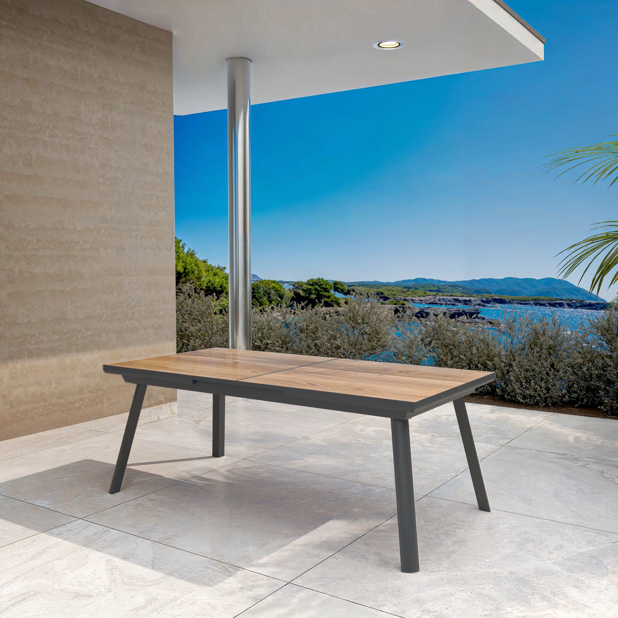 Table de jardin extensible automatique 10 places Aluminium Amalfi - (200/260X96) - Mobellia