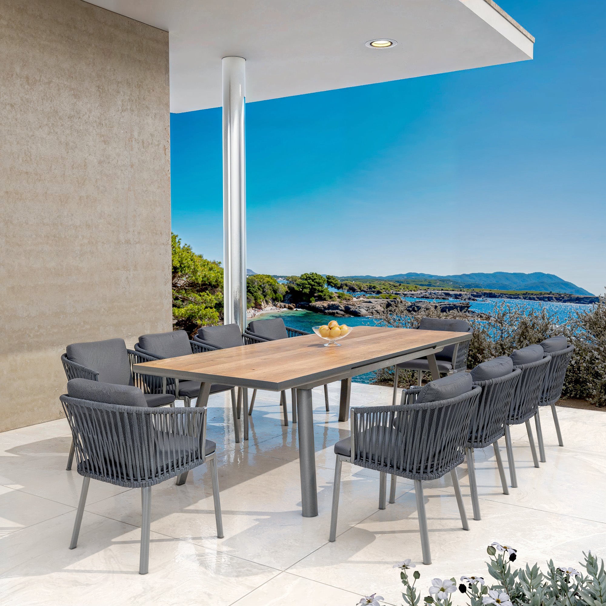 Table de jardin extensible automatique 10 places Aluminium Amalfi - (200/260X96) - Mobellia