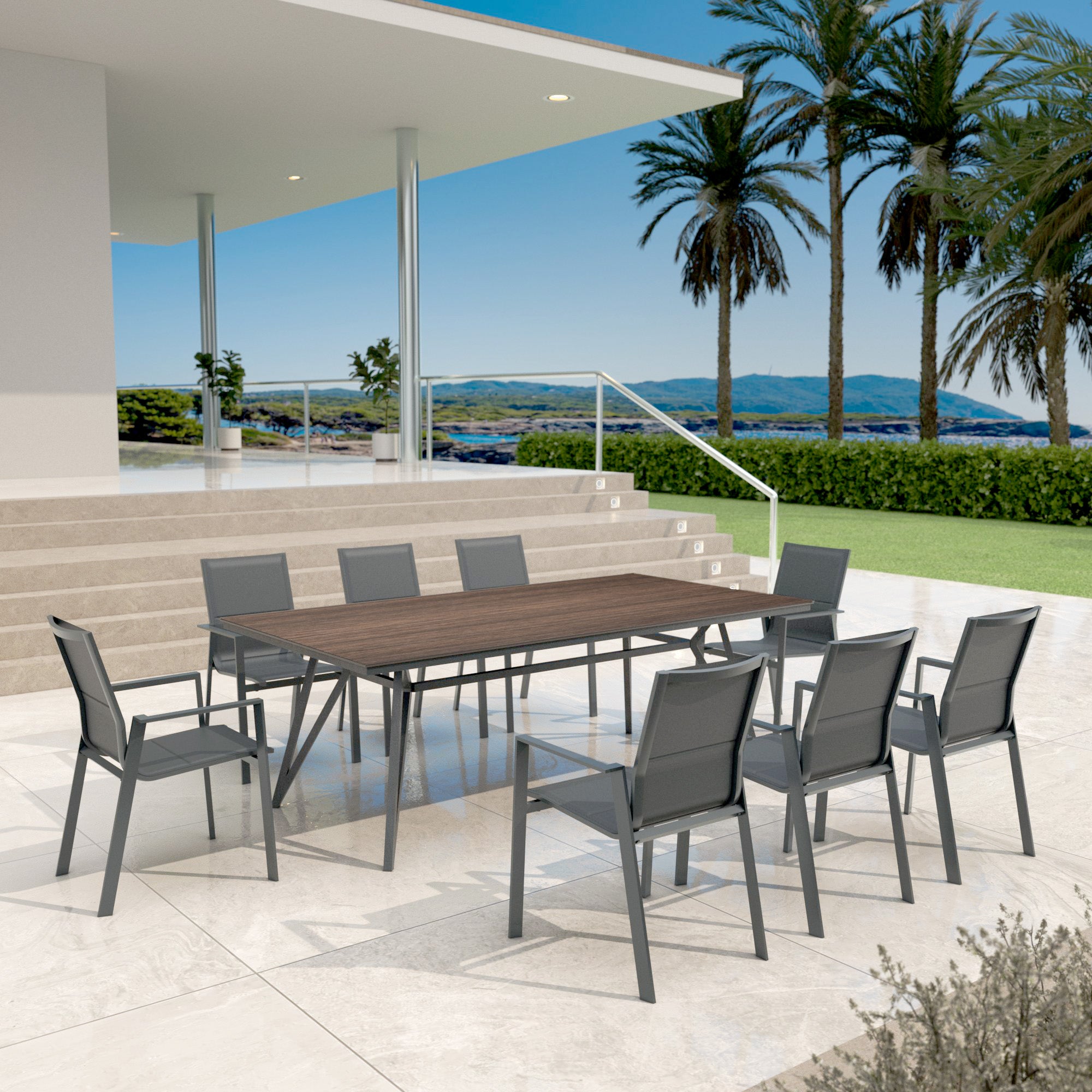 Table de jardin 10 places Aluminium/HPL Biarritz (220x115cm)