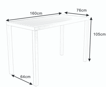 Table Haute 6 places Aluminium Murano (160 x 76 cm)